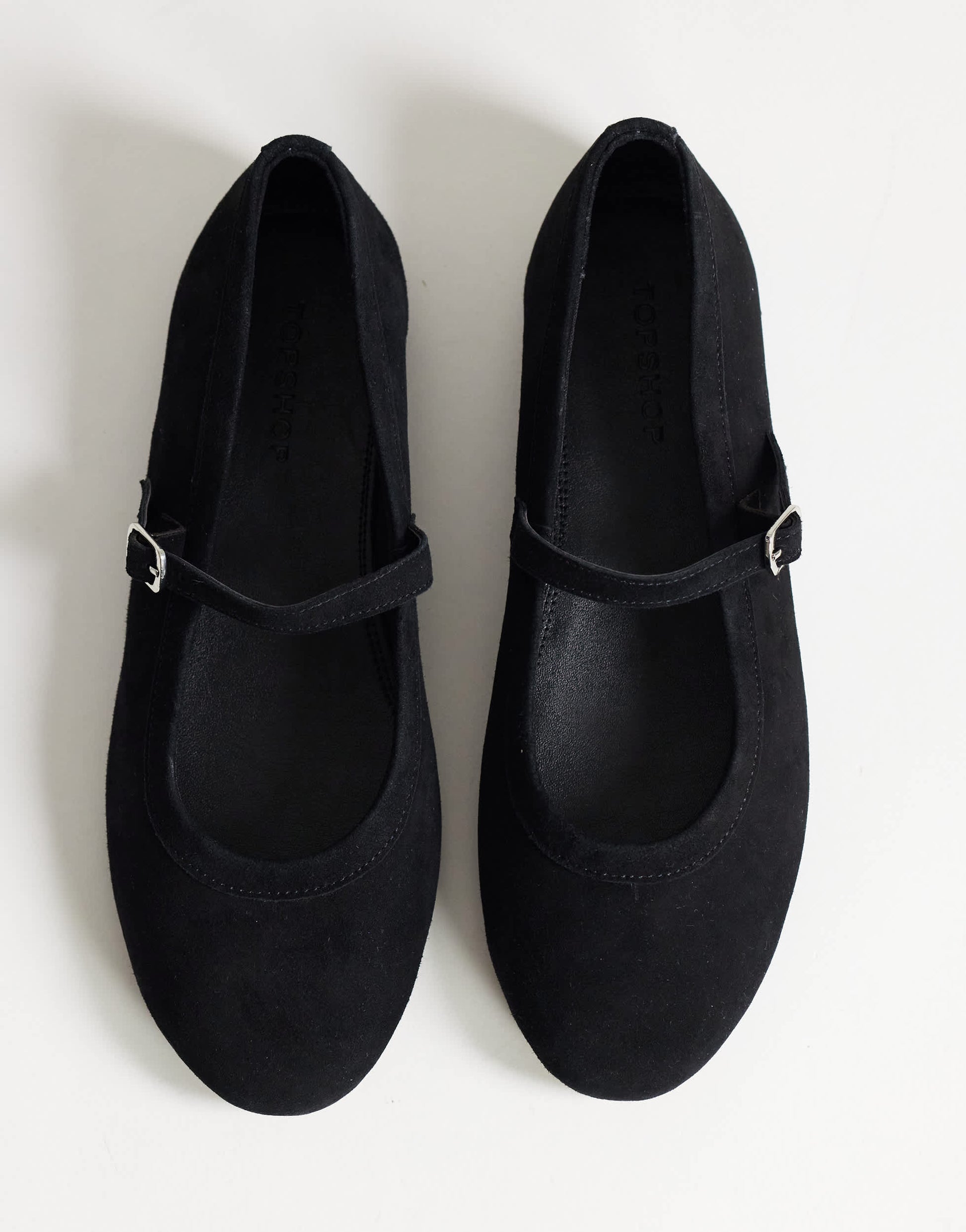 Topshop Billy real suede ballet flat with buckle in black