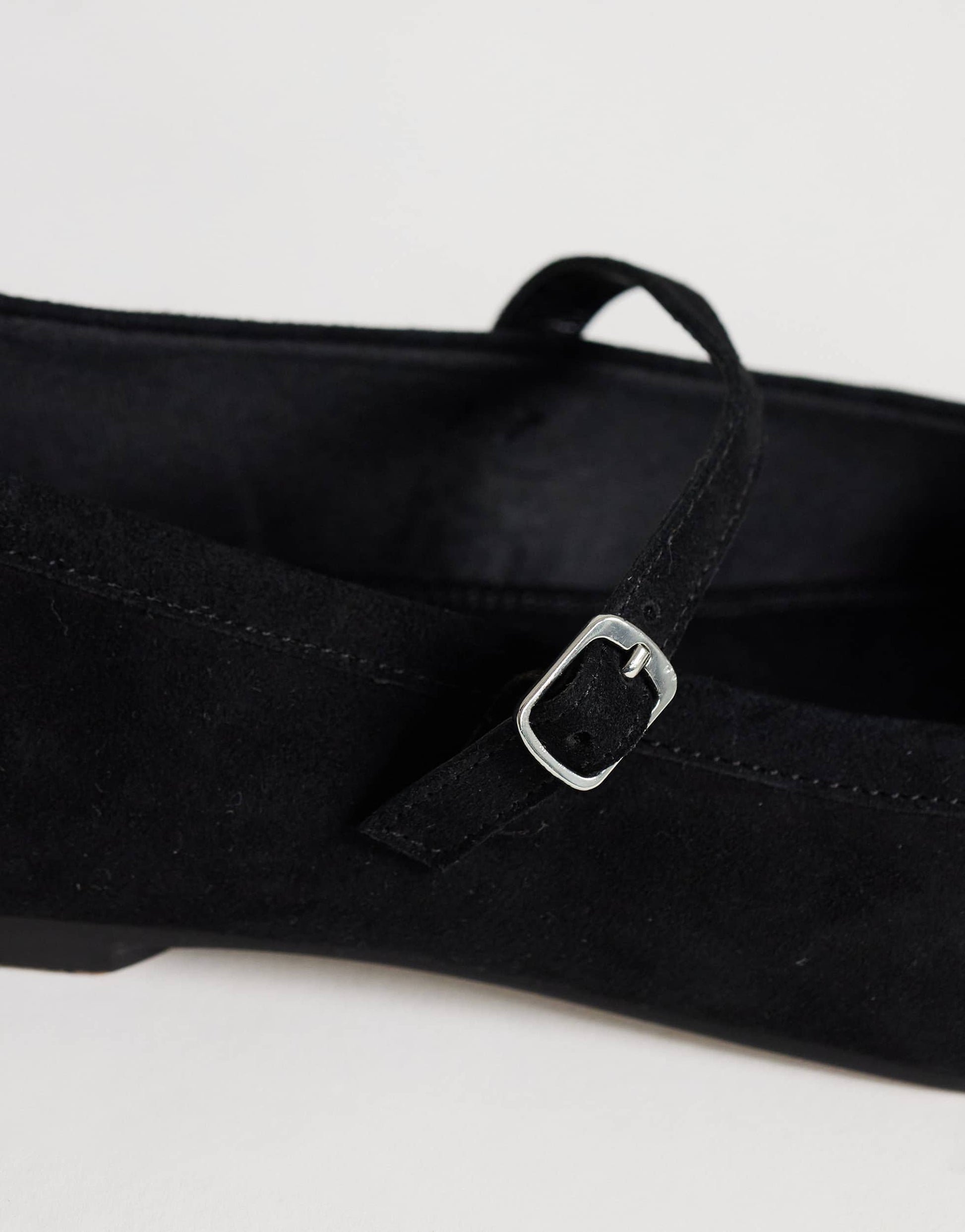 Topshop Billy real suede ballet flat with buckle in black