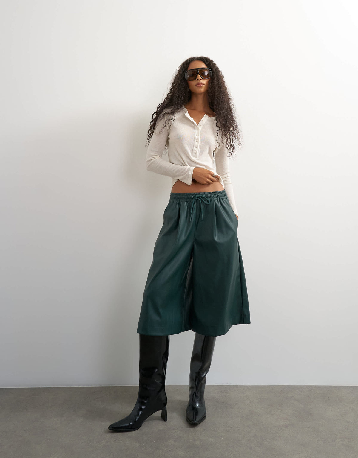 Topshop faux leather culotte in green