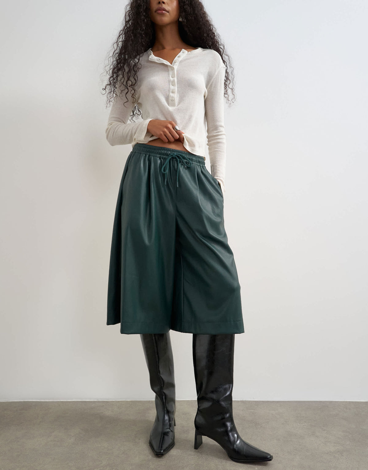 Topshop faux leather culotte in green