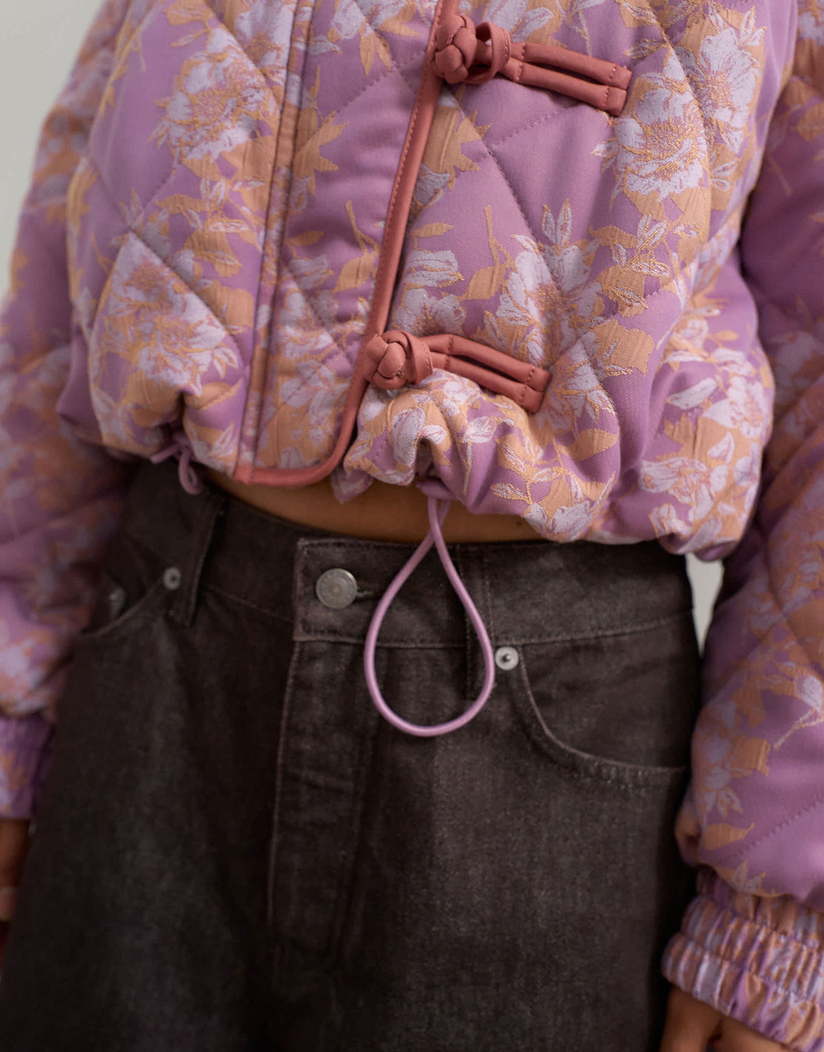 Topshop printed fur collar jacket in pink