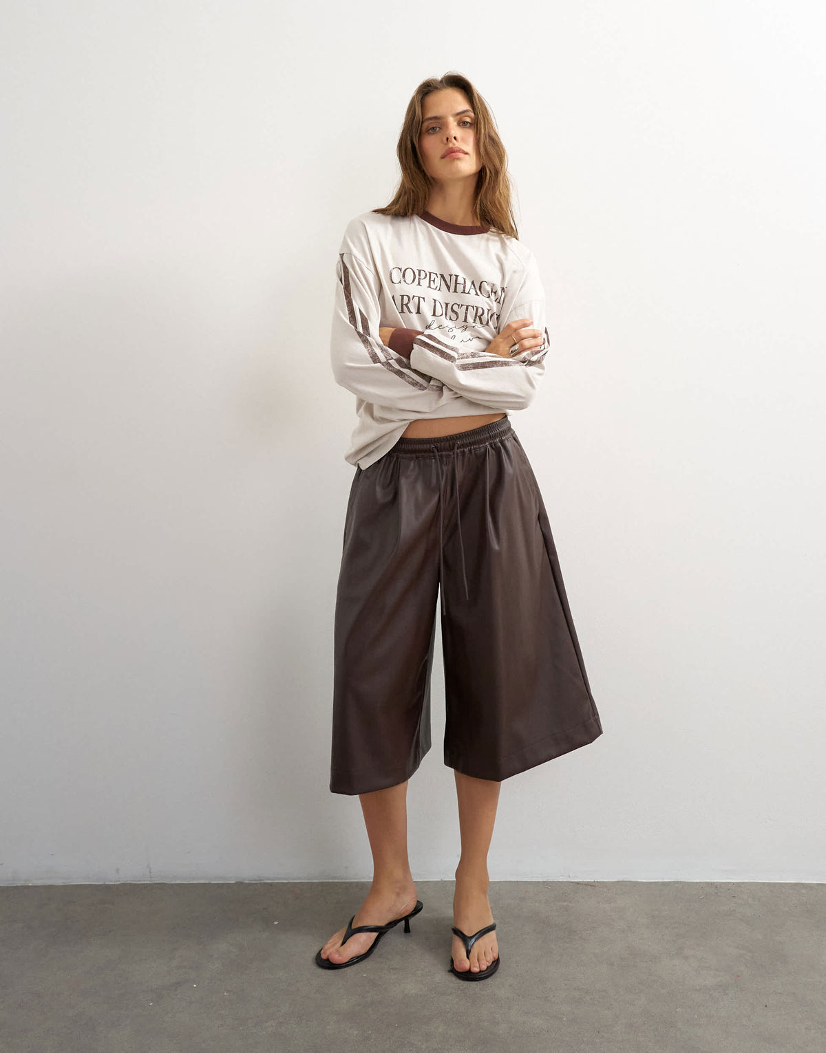 Topshop faux leather culotte in brown