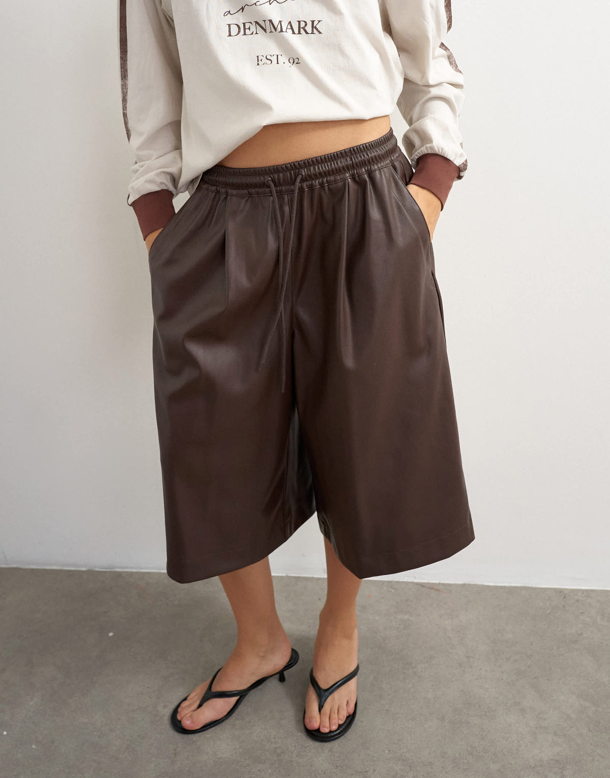 Topshop faux leather culotte in brown