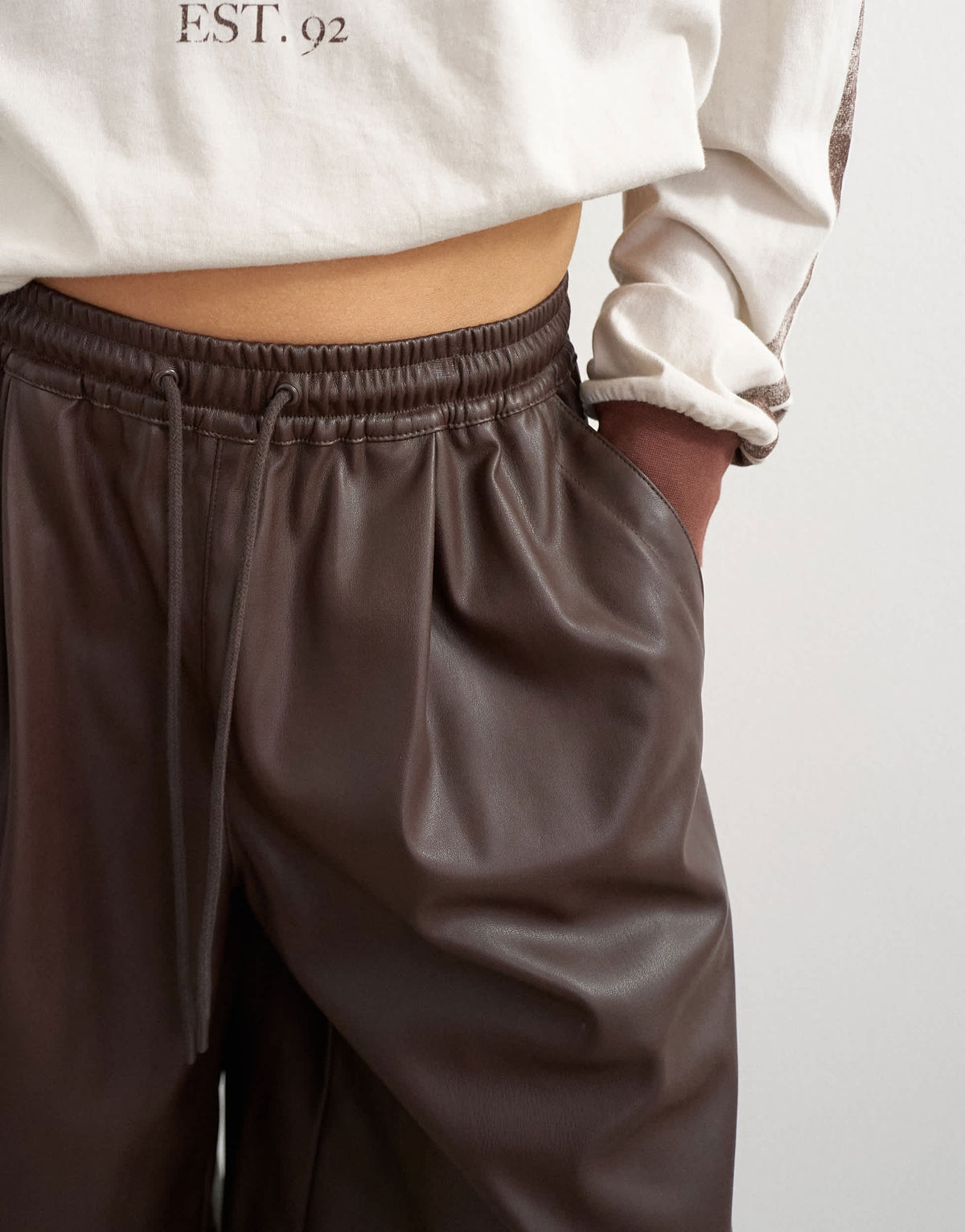 Topshop faux leather culotte in brown