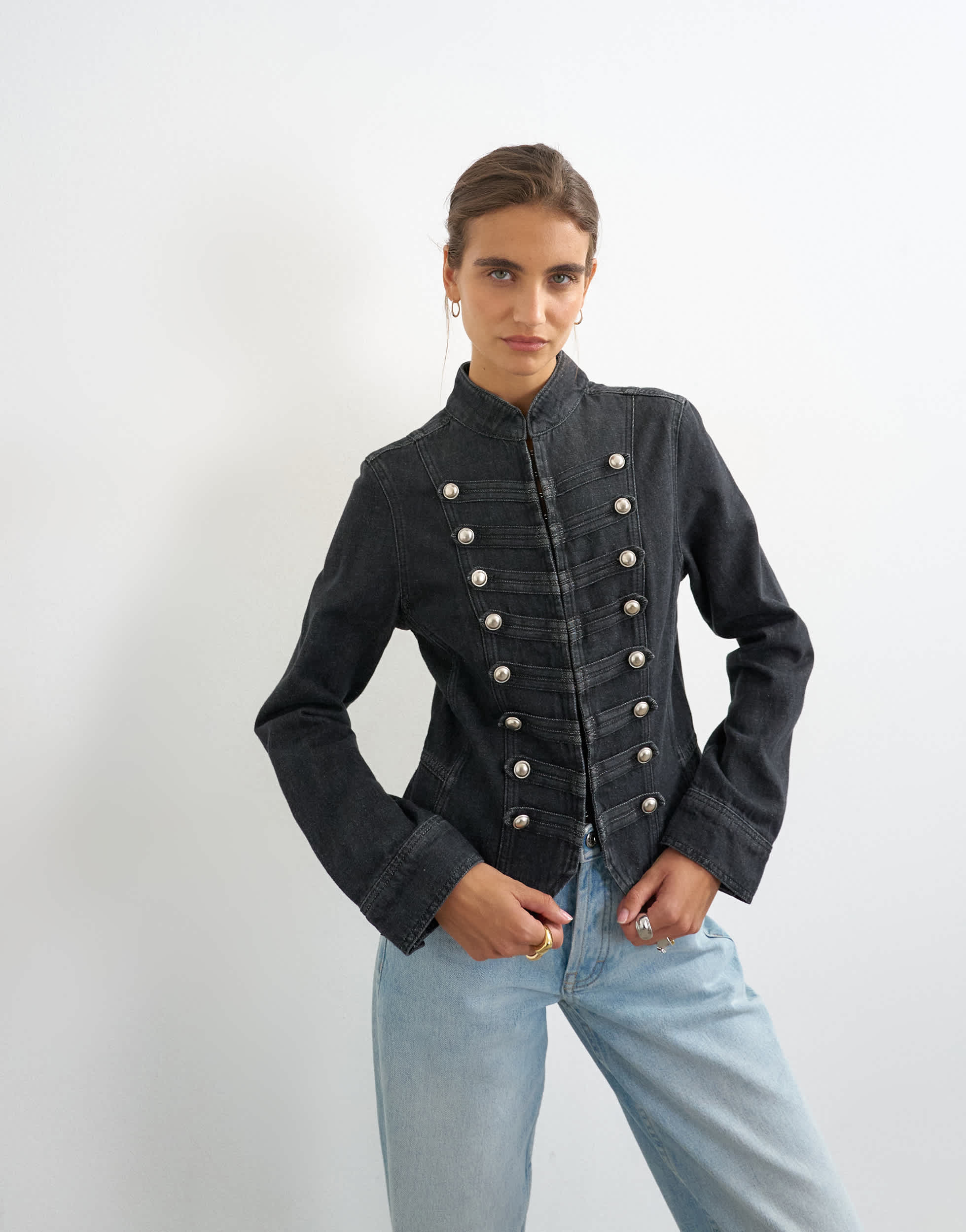 Topshop denim drummer jacket in wash black