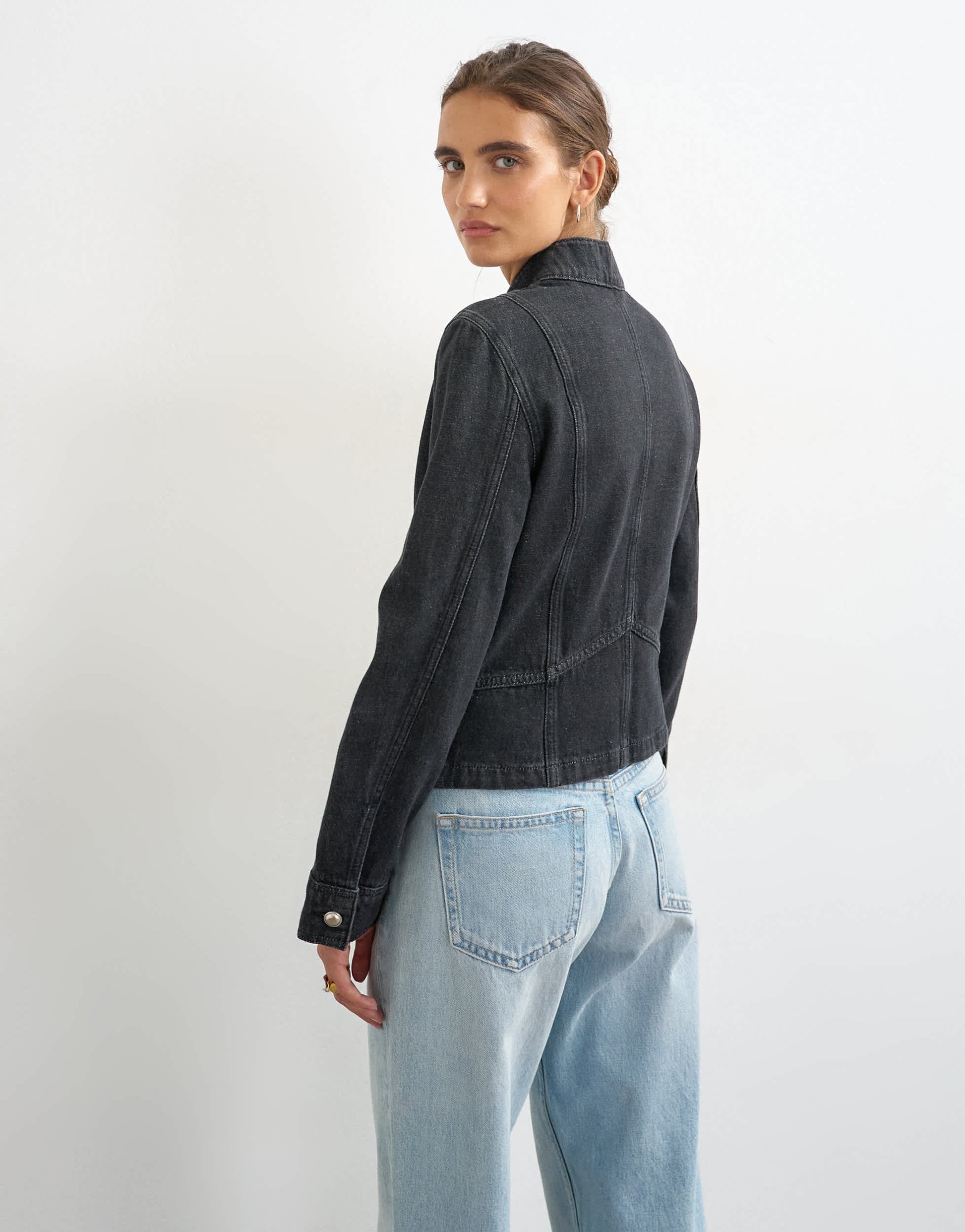 Topshop denim drummer jacket in wash black