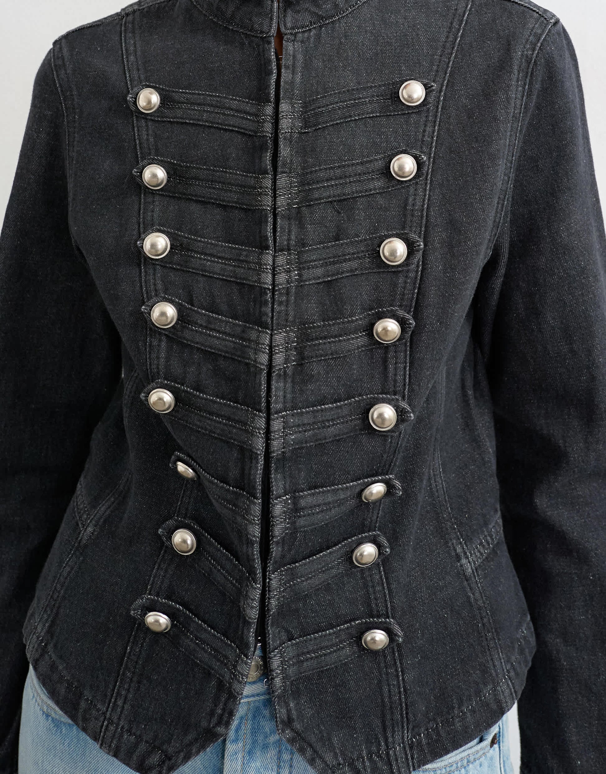 Topshop denim drummer jacket in wash black