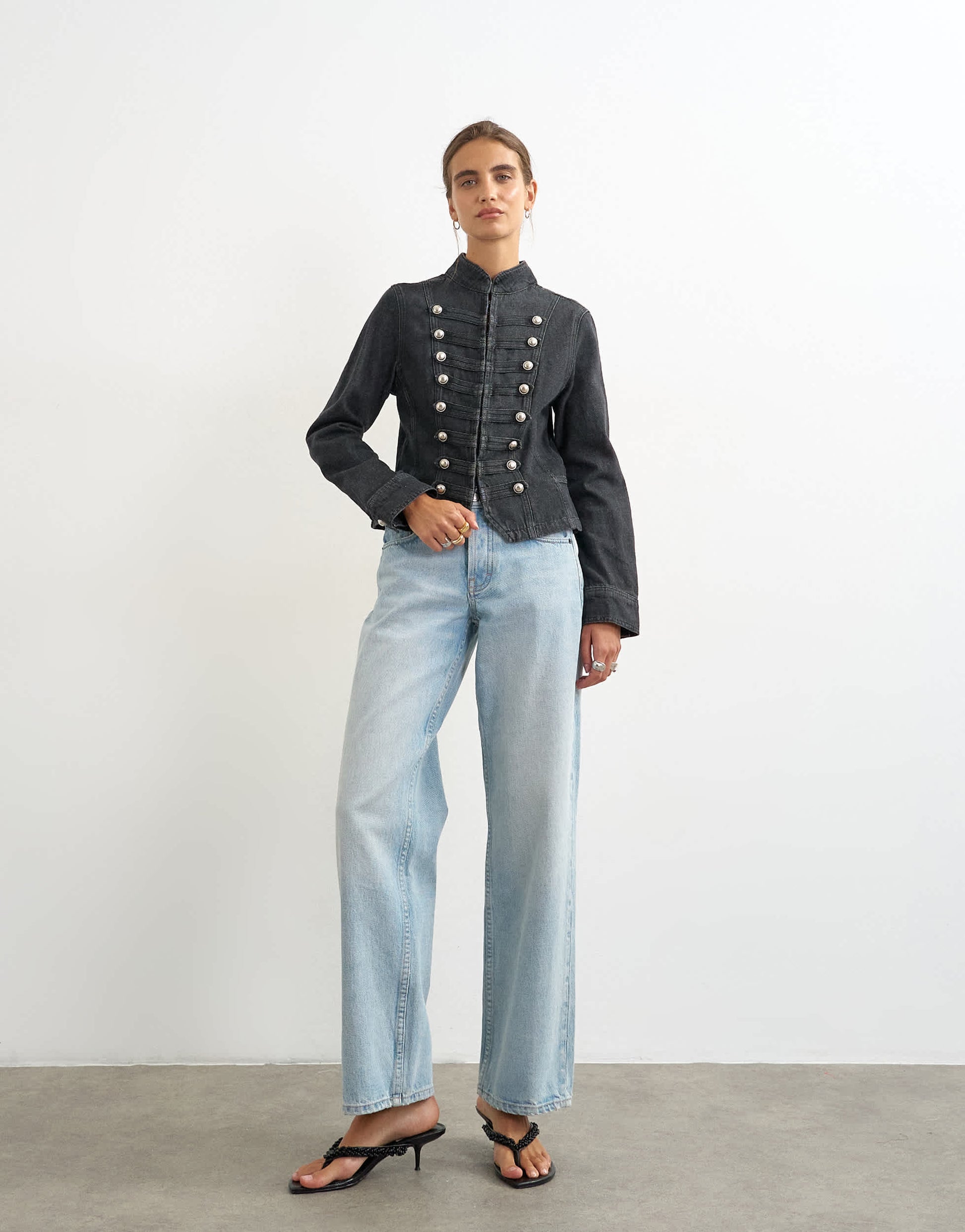 Topshop denim drummer jacket in wash black
