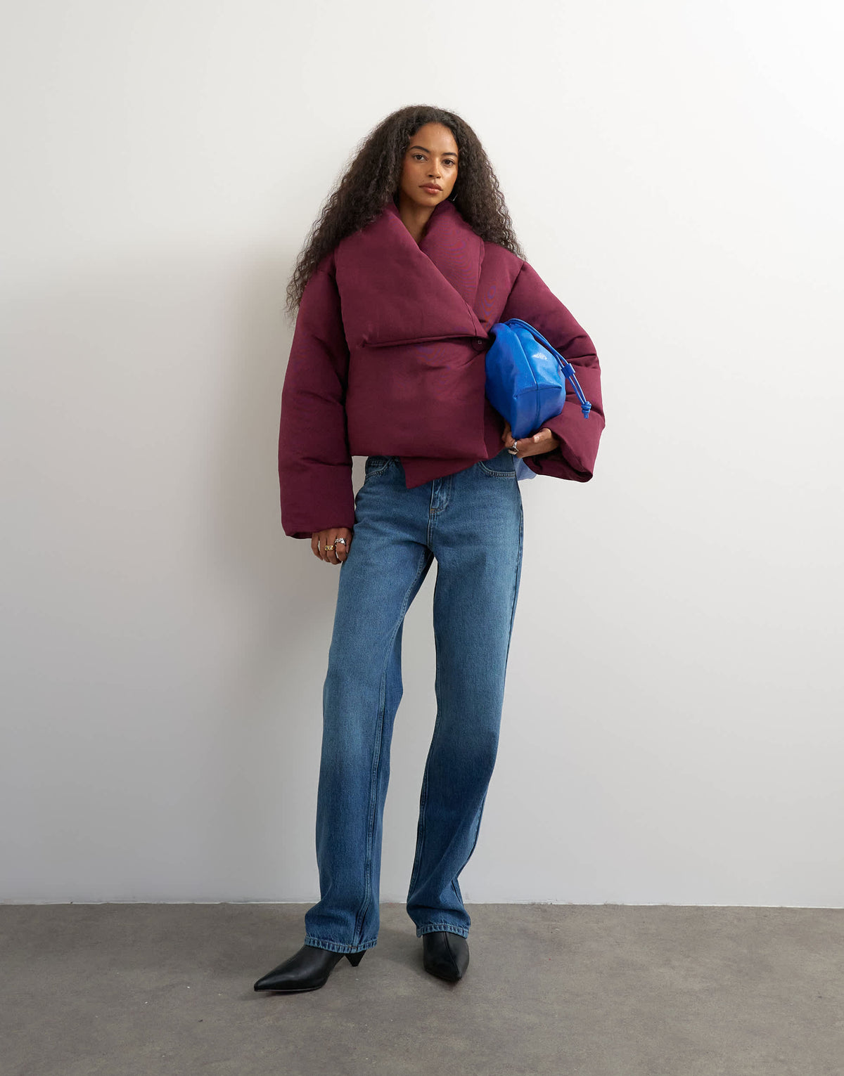Topshop pillow puffer jacket in burgundy