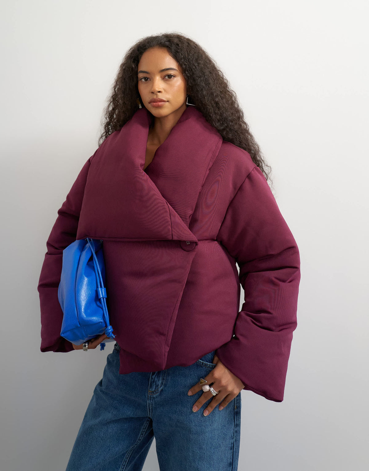 Topshop pillow puffer jacket in burgundy