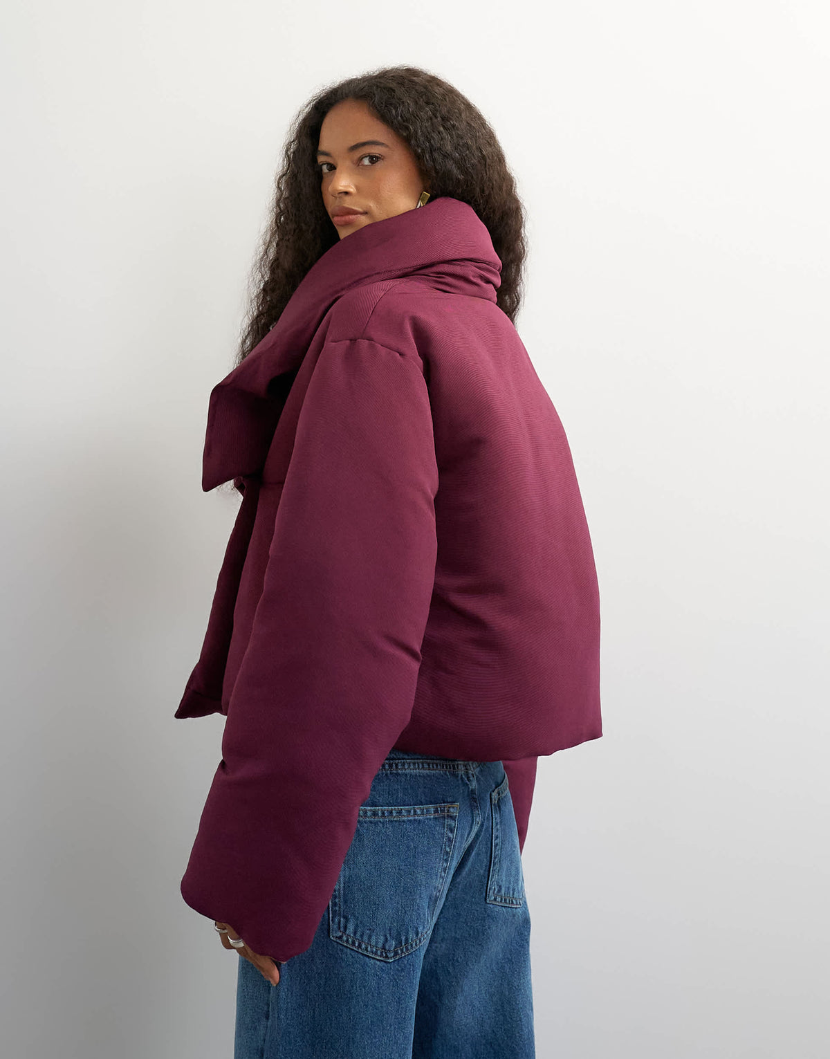 Topshop pillow puffer jacket in burgundy