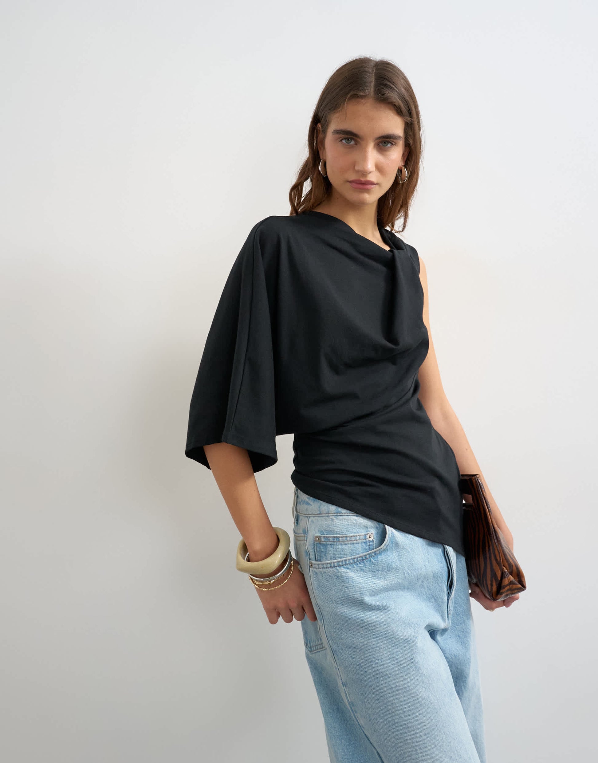 Topshop twist strap asymmetric top in black