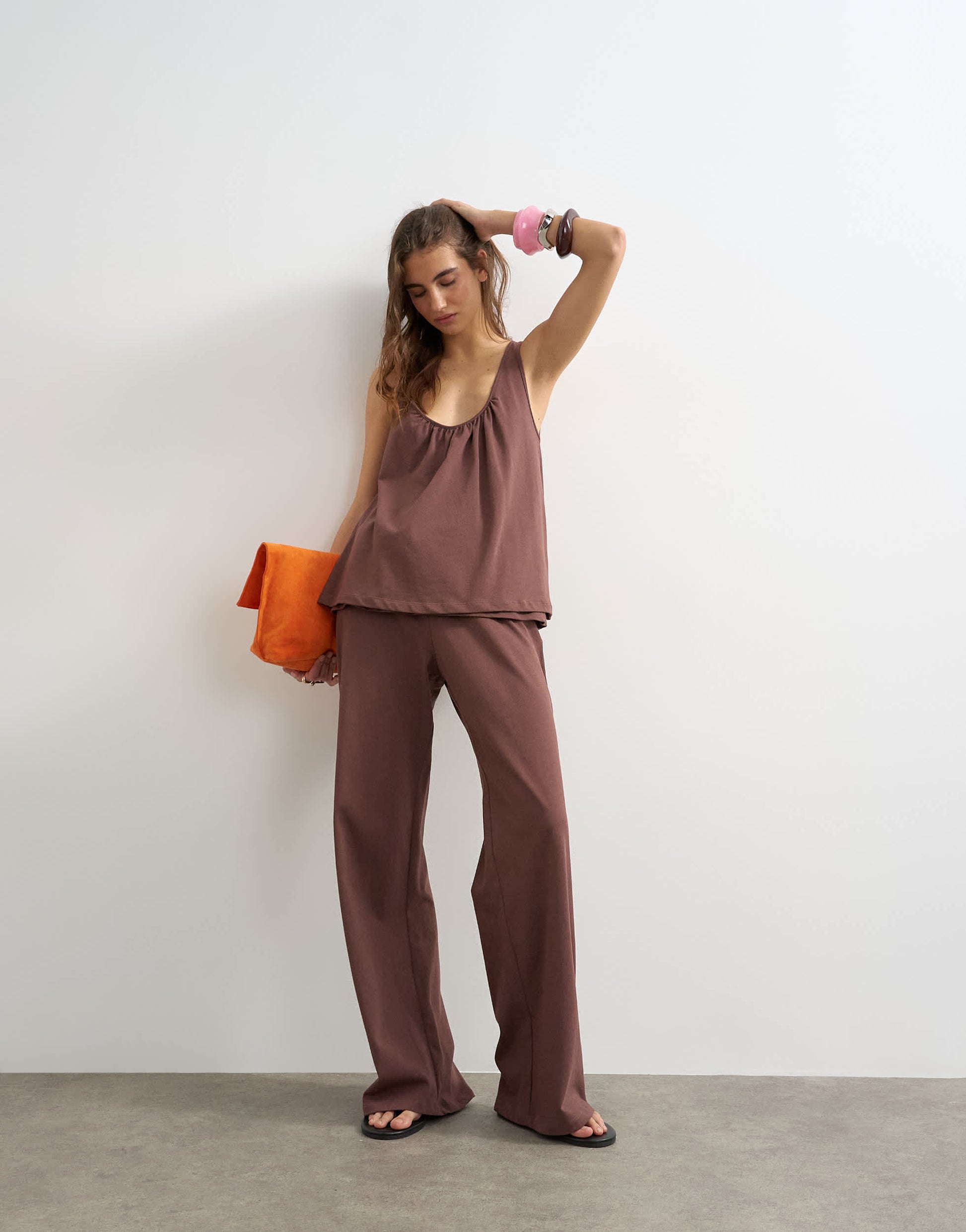 Topshop scoop neck trapeze top co-ord in chocolate