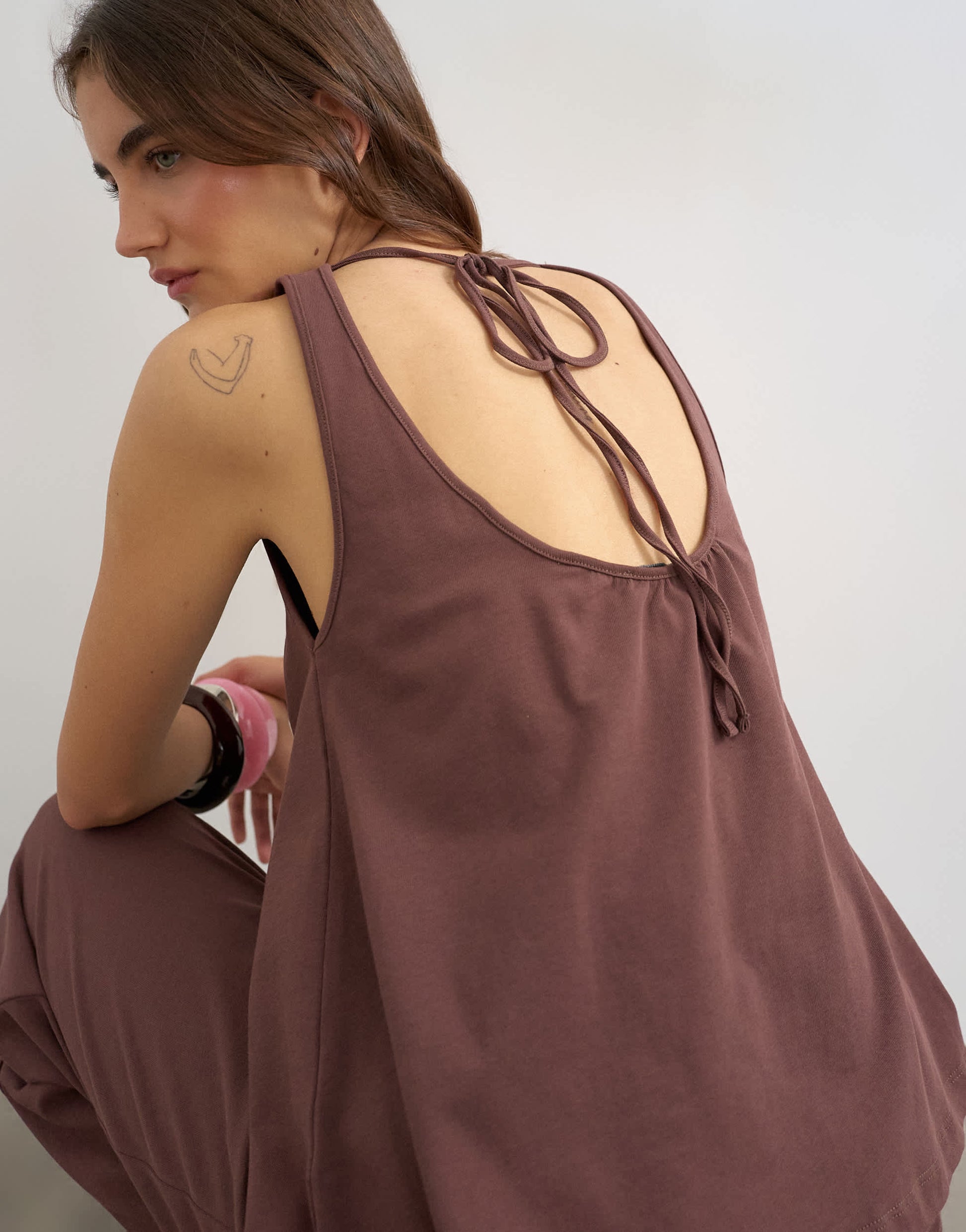 Topshop scoop neck trapeze top co-ord in chocolate