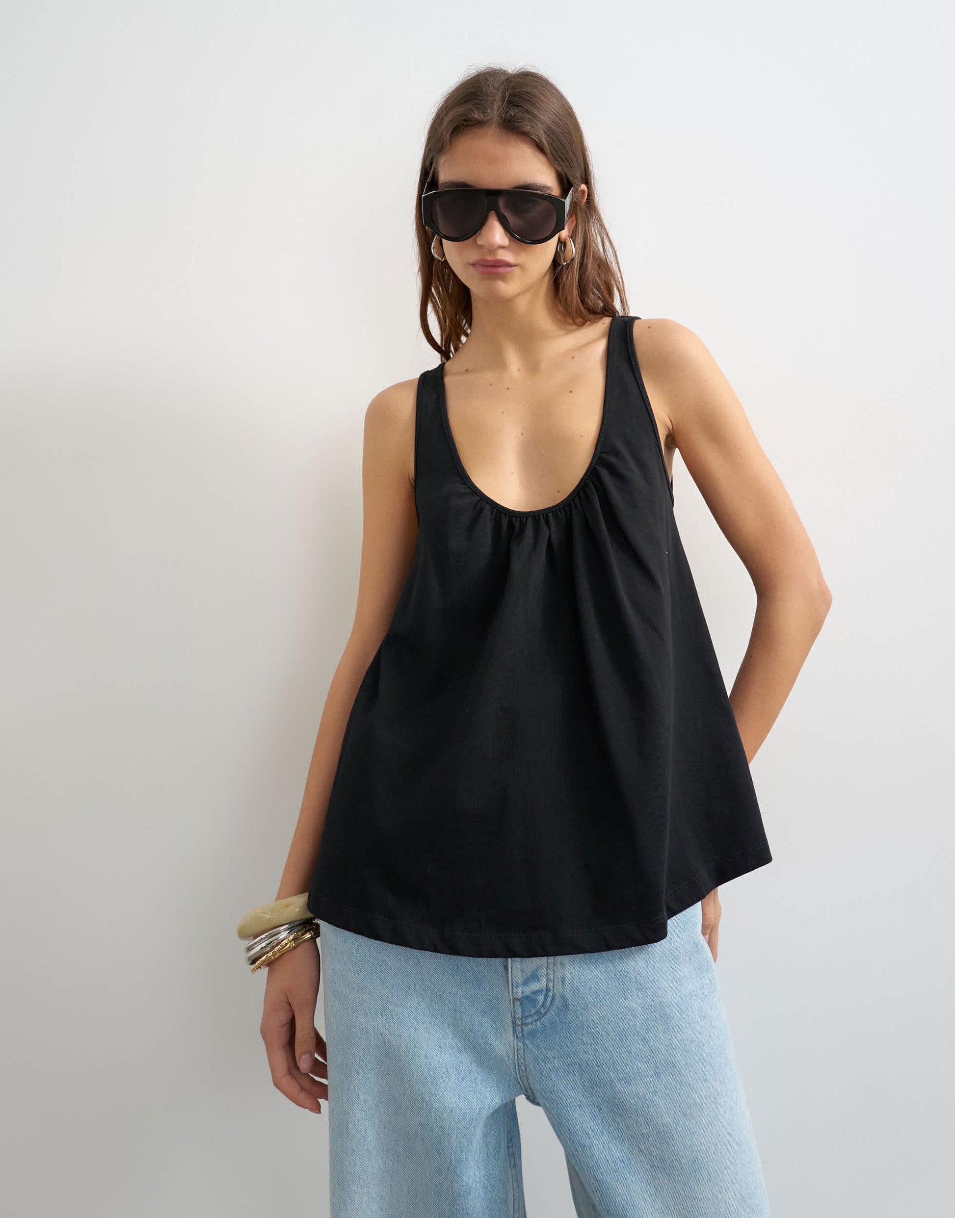 Topshop scoop neck trapeze top in black