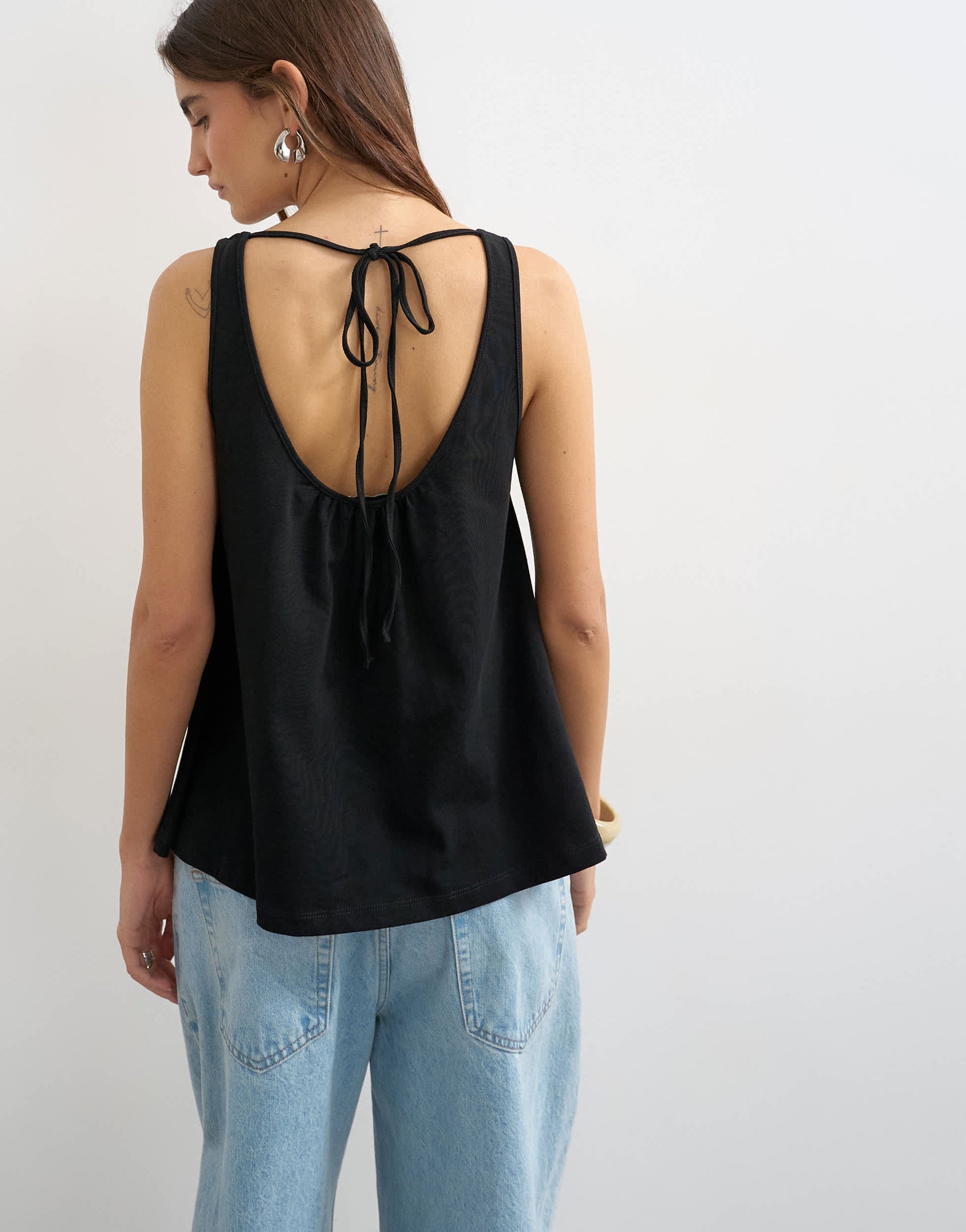 Topshop scoop neck trapeze top in black