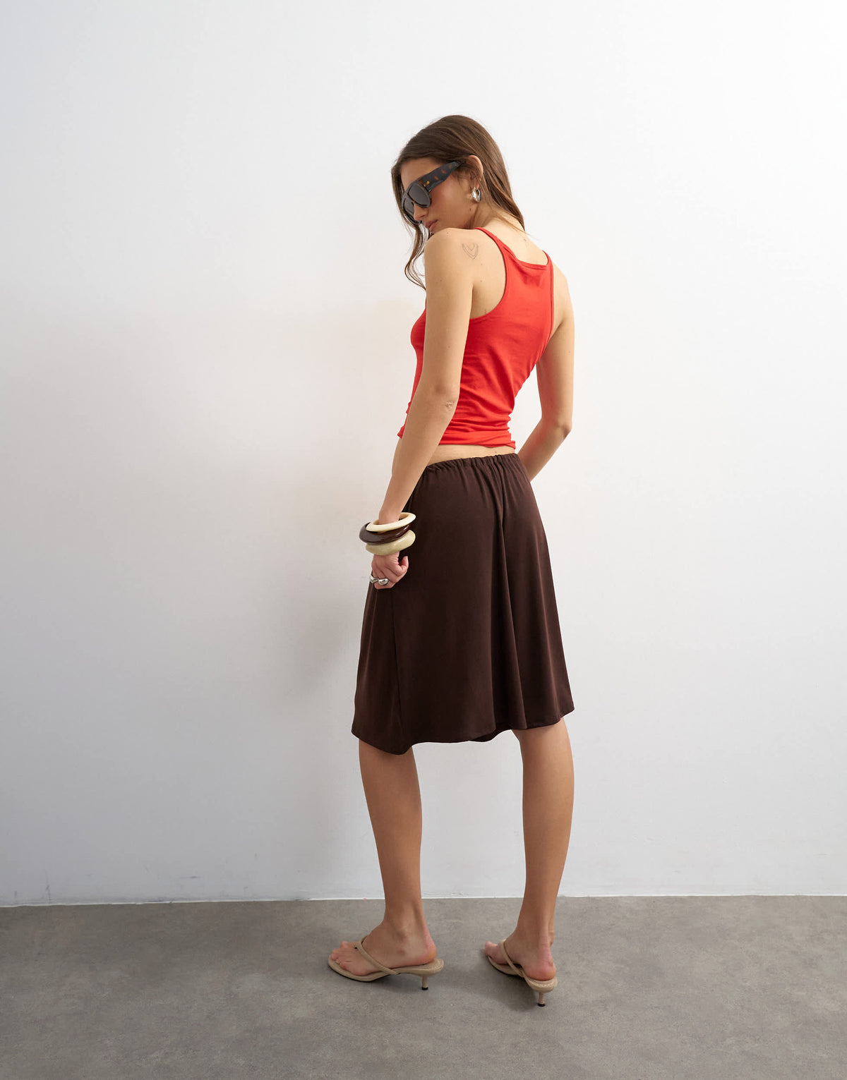 Topshop cupro bermuda drawstring shorts in brown
