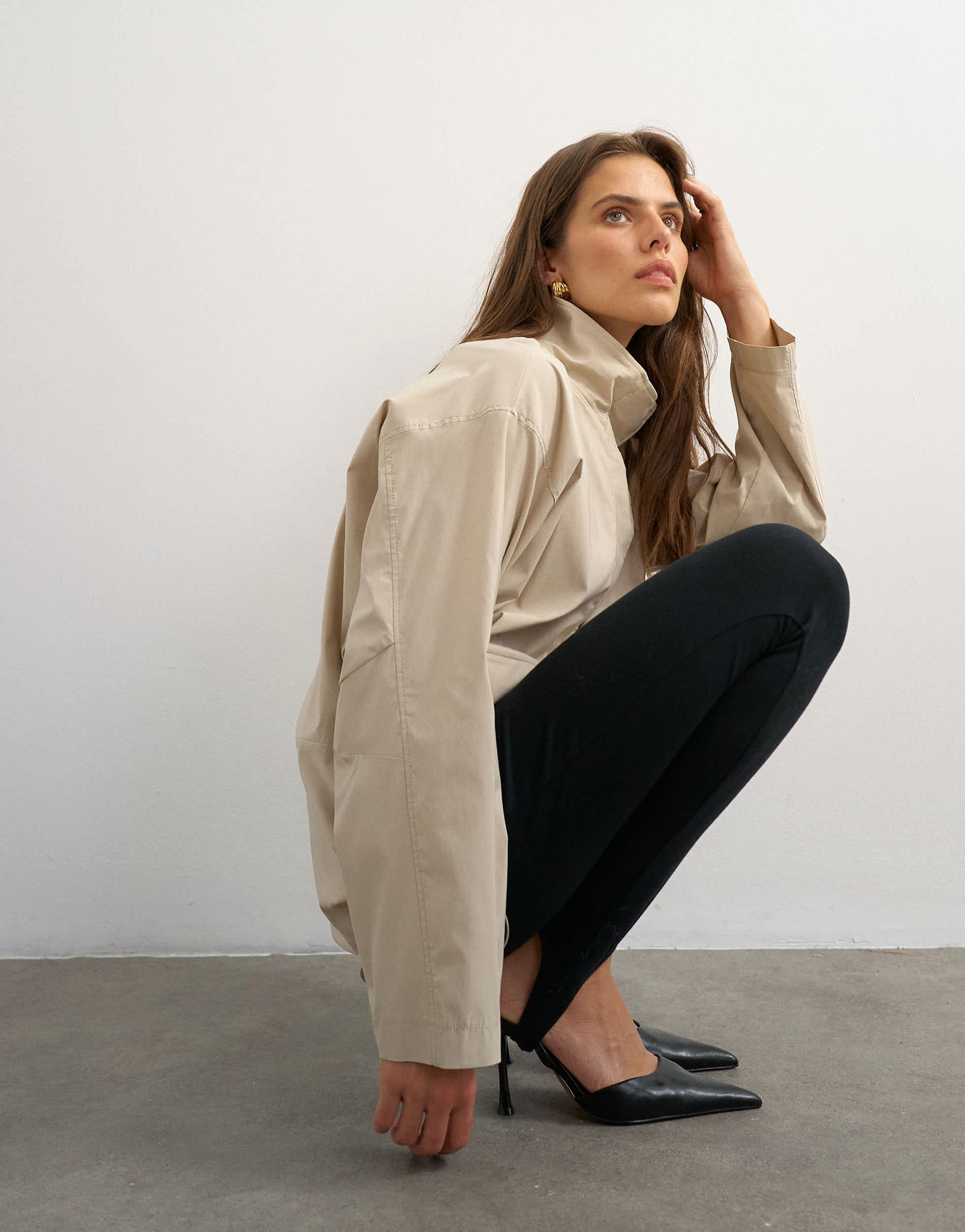 Topshop techy funnel neck jersey track top in stone