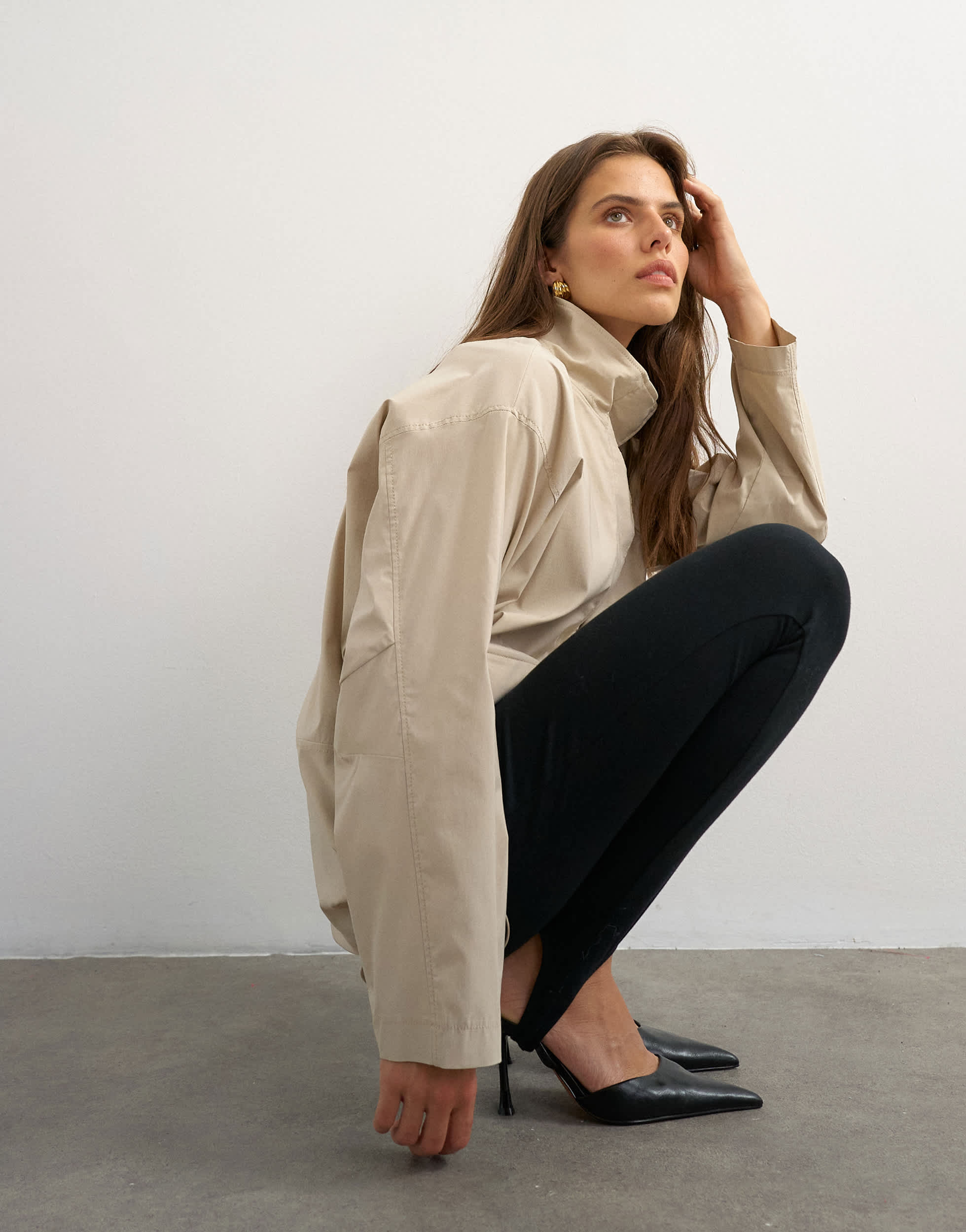Topshop techy funnel neck jersey track top in stone