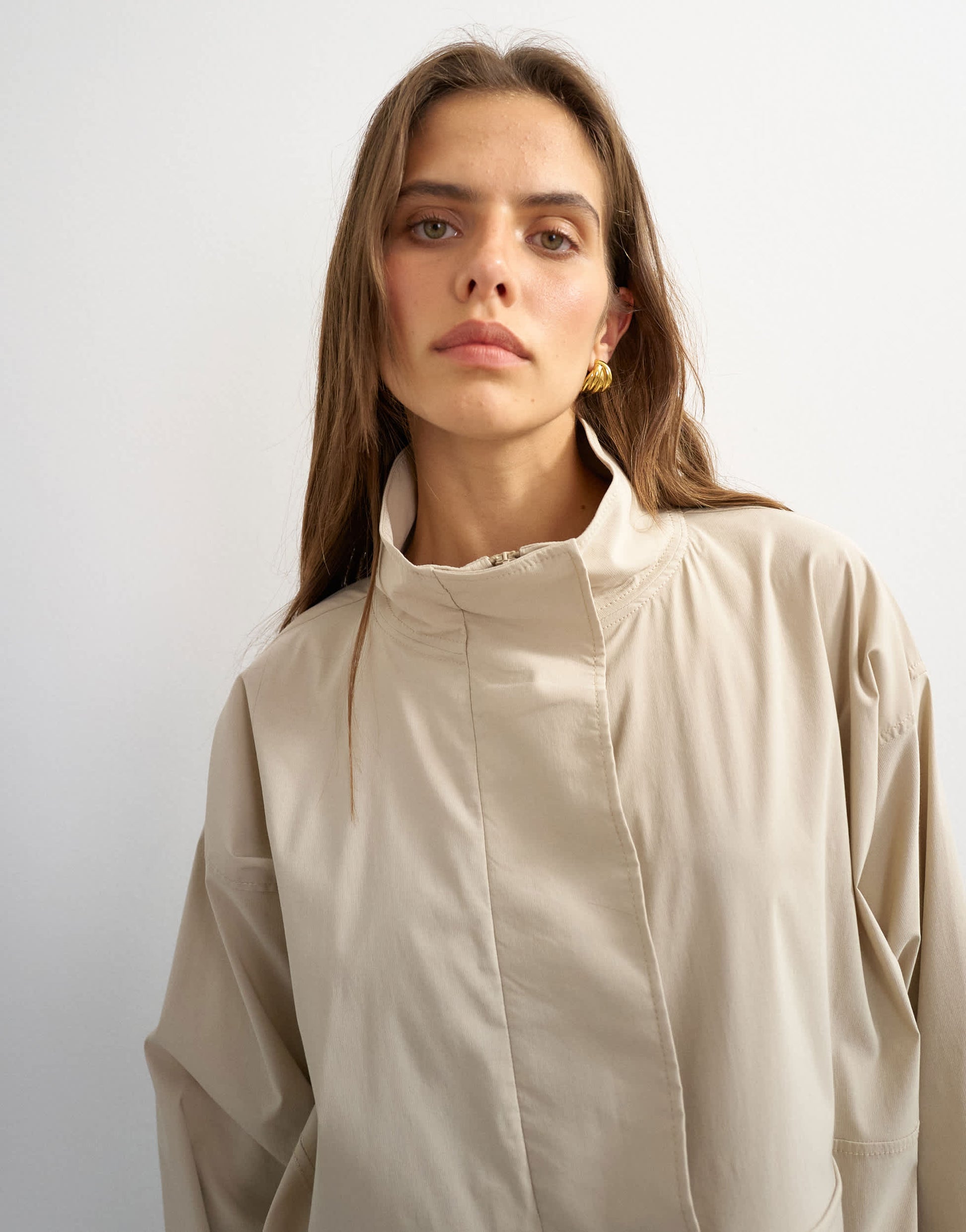Topshop techy funnel neck jersey track top in stone