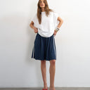 Topshop sport stripe detail shorts in navy