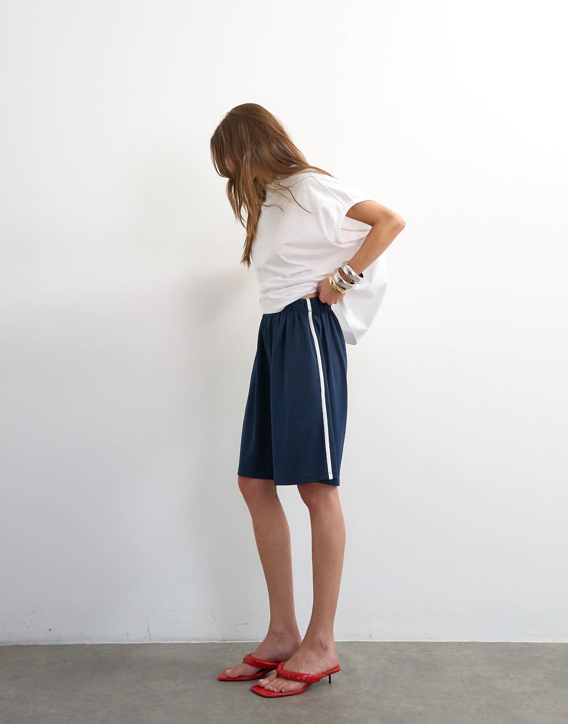 Topshop sport stripe detail shorts in navy