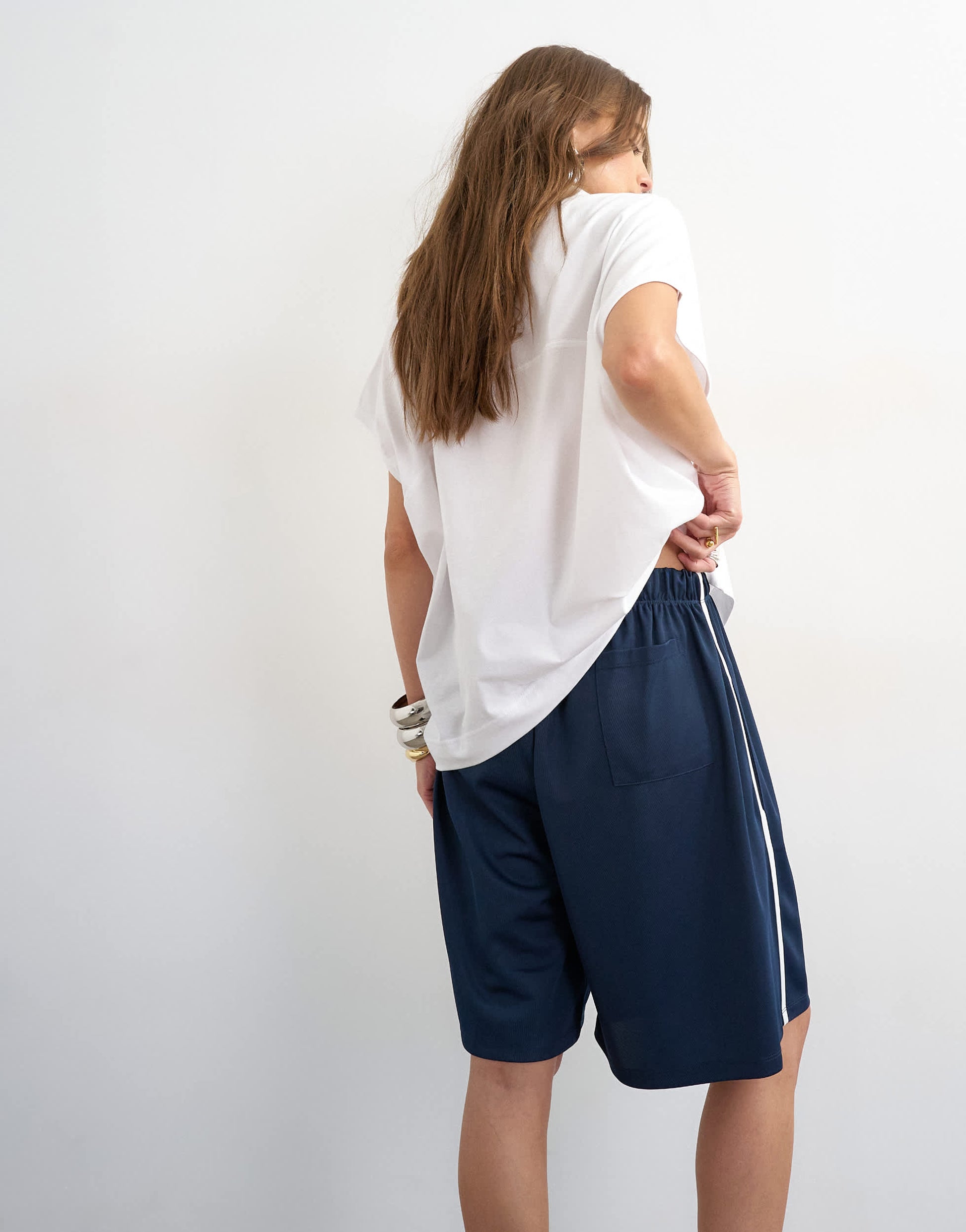 Topshop sport stripe detail shorts in navy