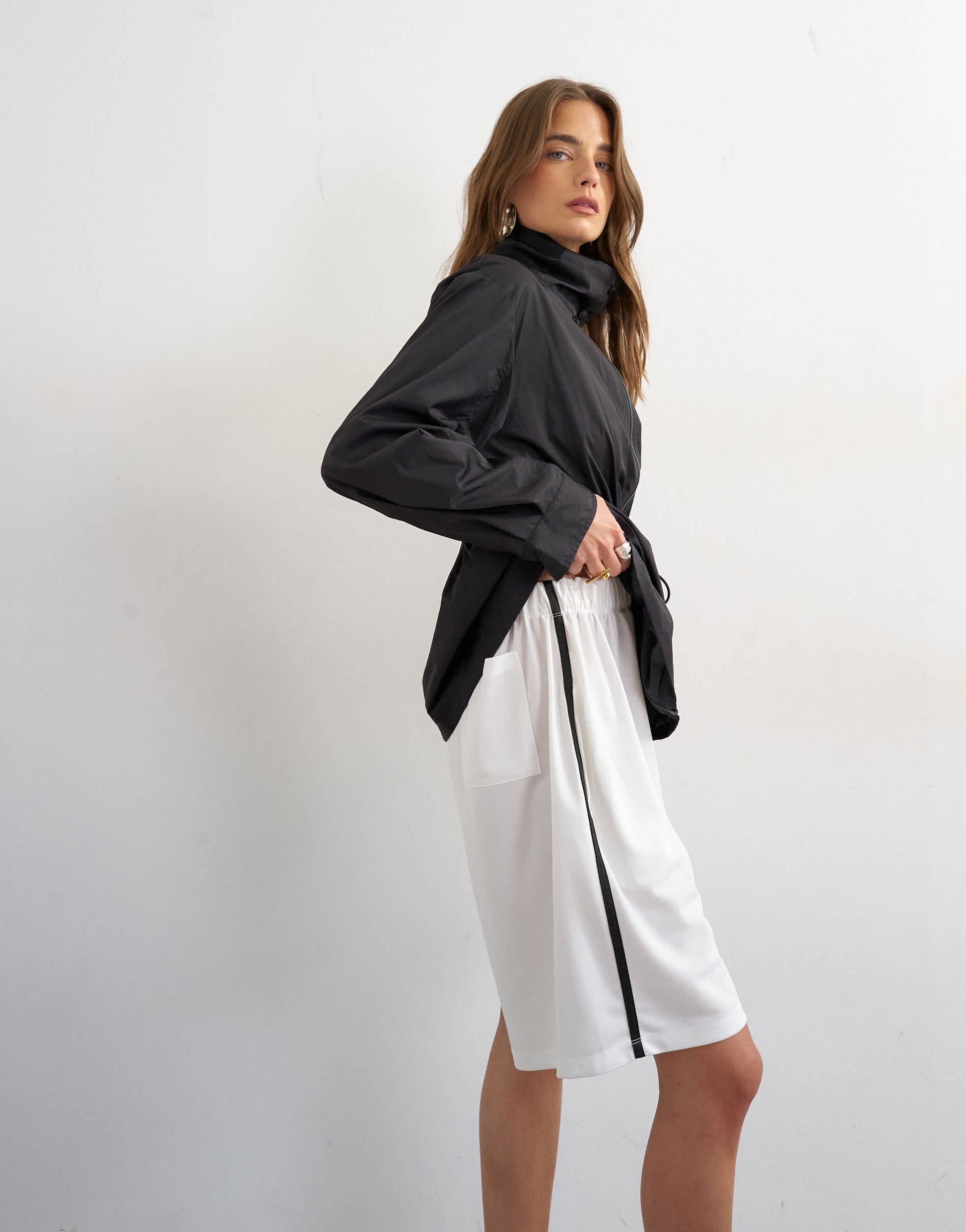 Topshop sport stripe detail shorts in ecru