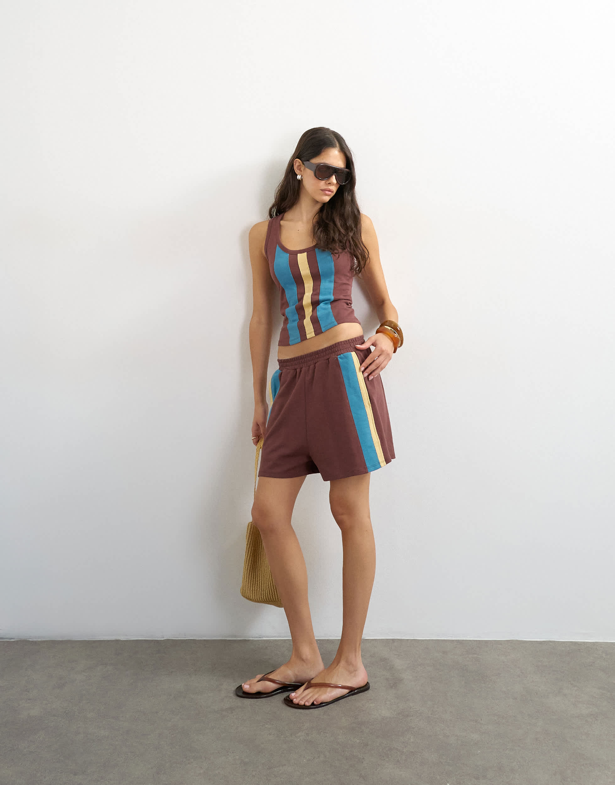Topshop striped shorts co-ord in chocolate