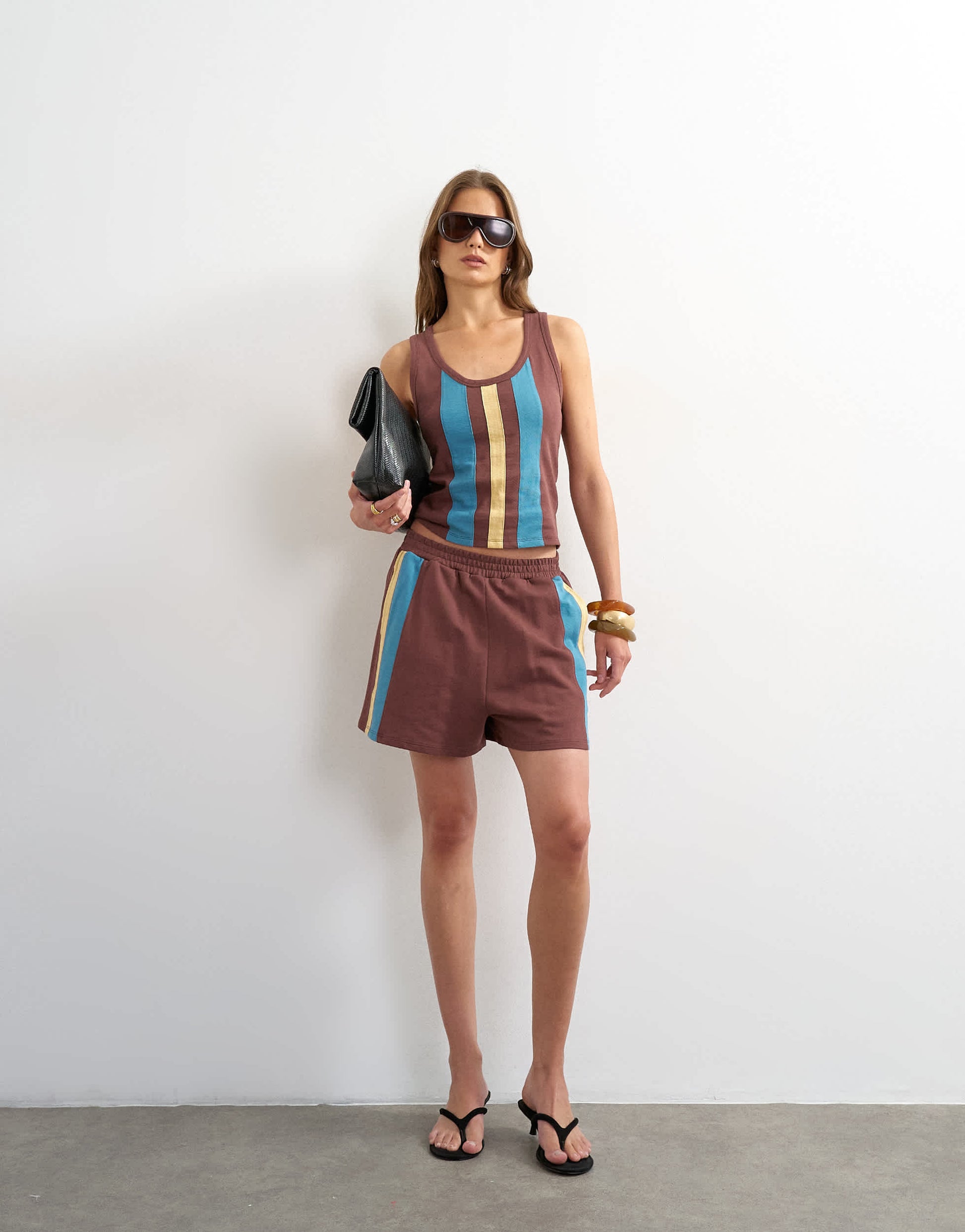 Topshop striped shorts co-ord in chocolate