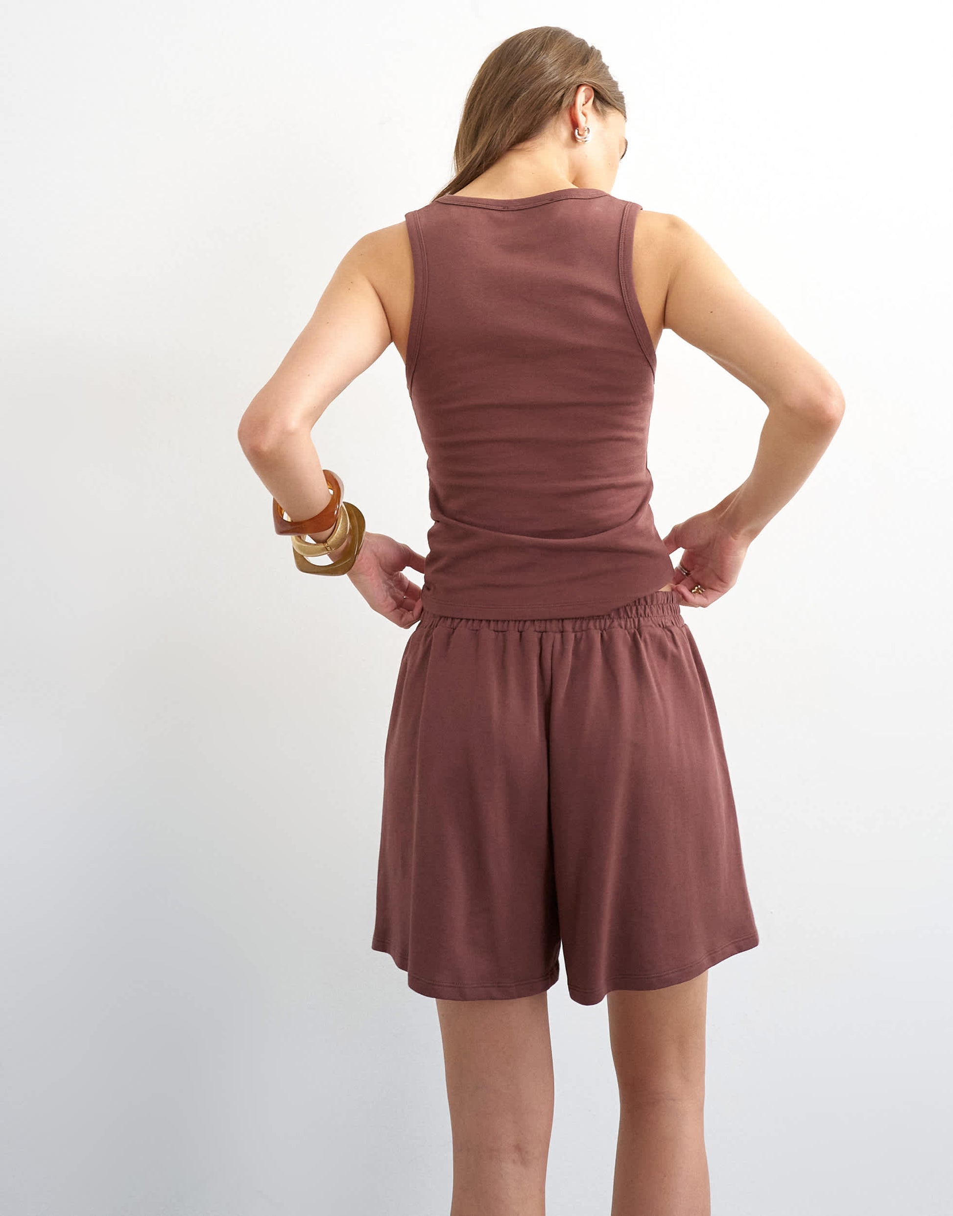 Topshop striped shorts co-ord in chocolate