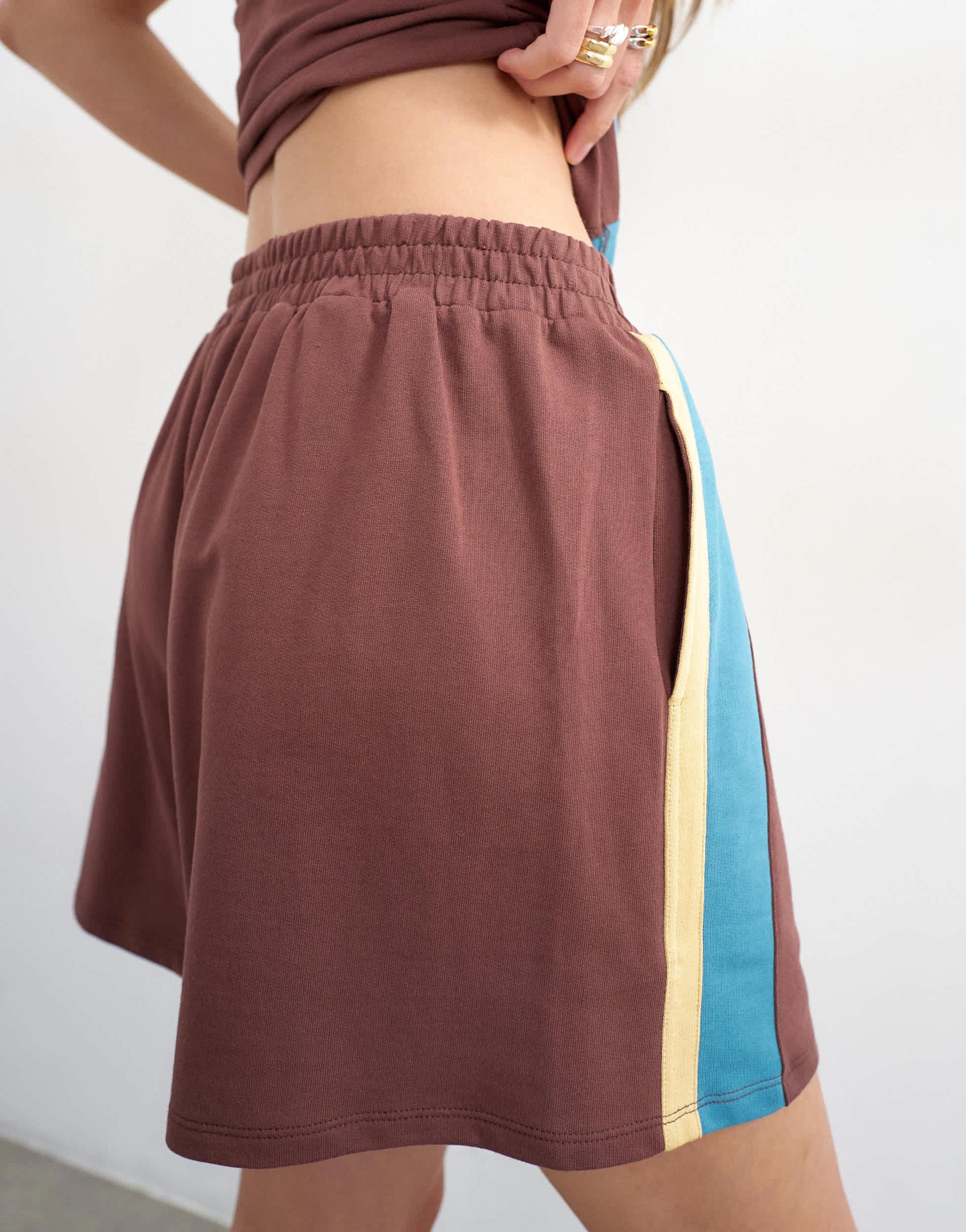 Topshop striped shorts co-ord in chocolate