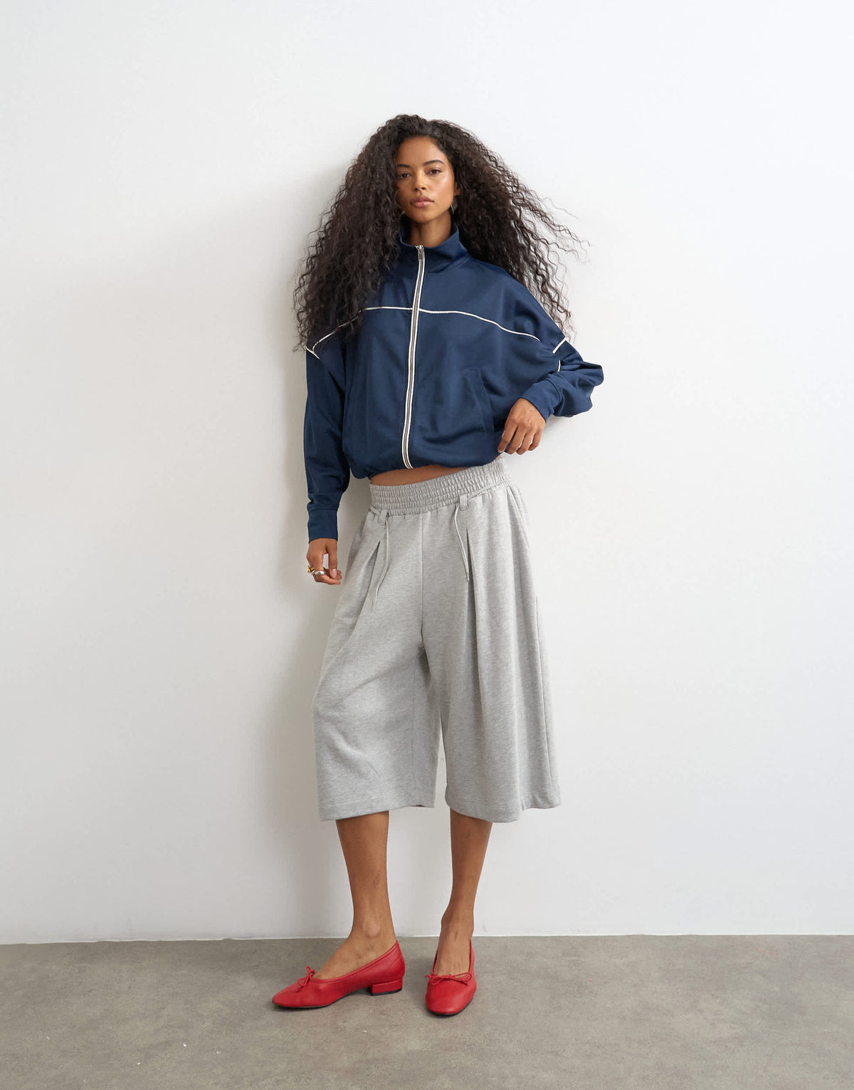 Topshop sports high neck piped jacket in navy