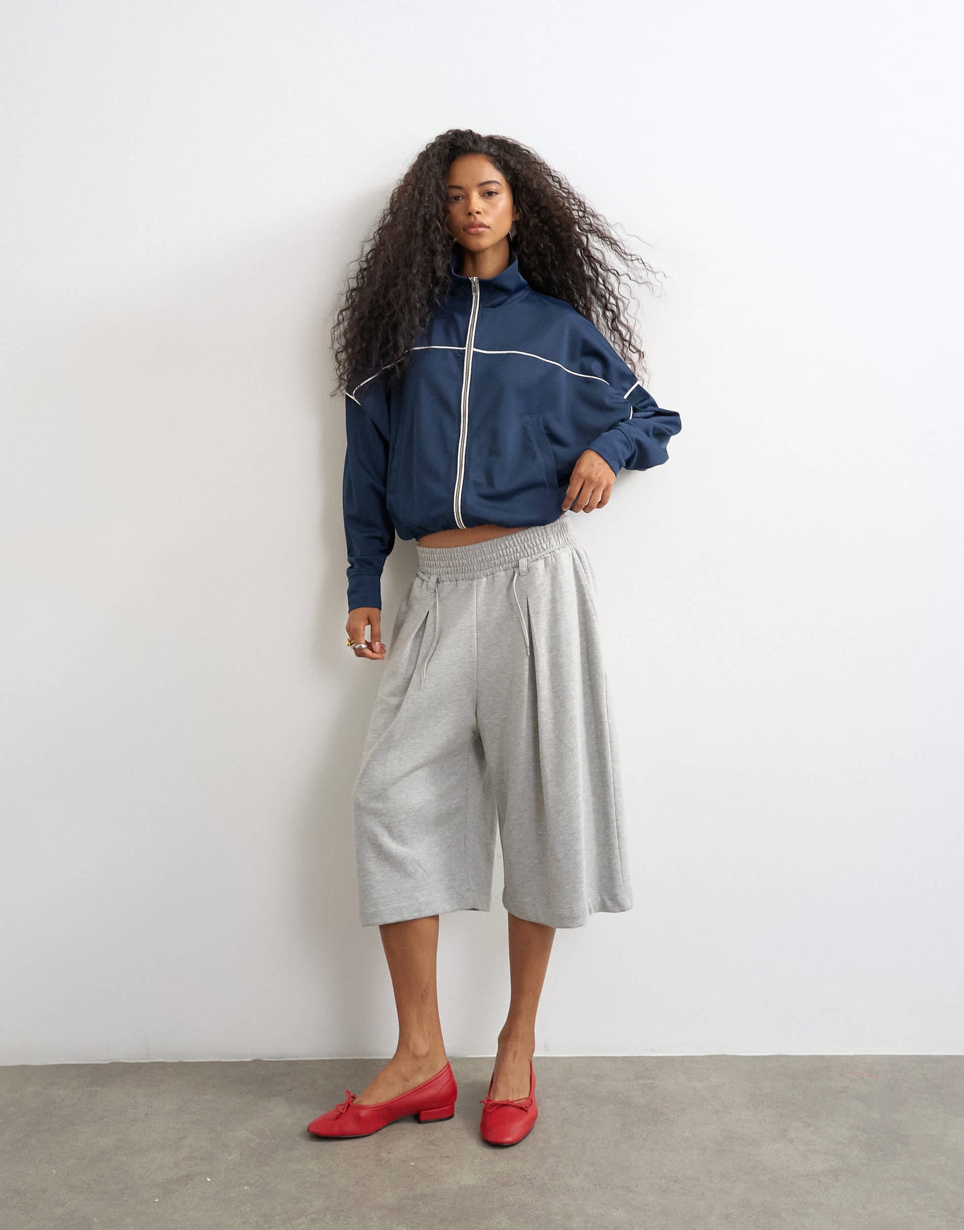 Topshop sports high neck piped jacket in navy