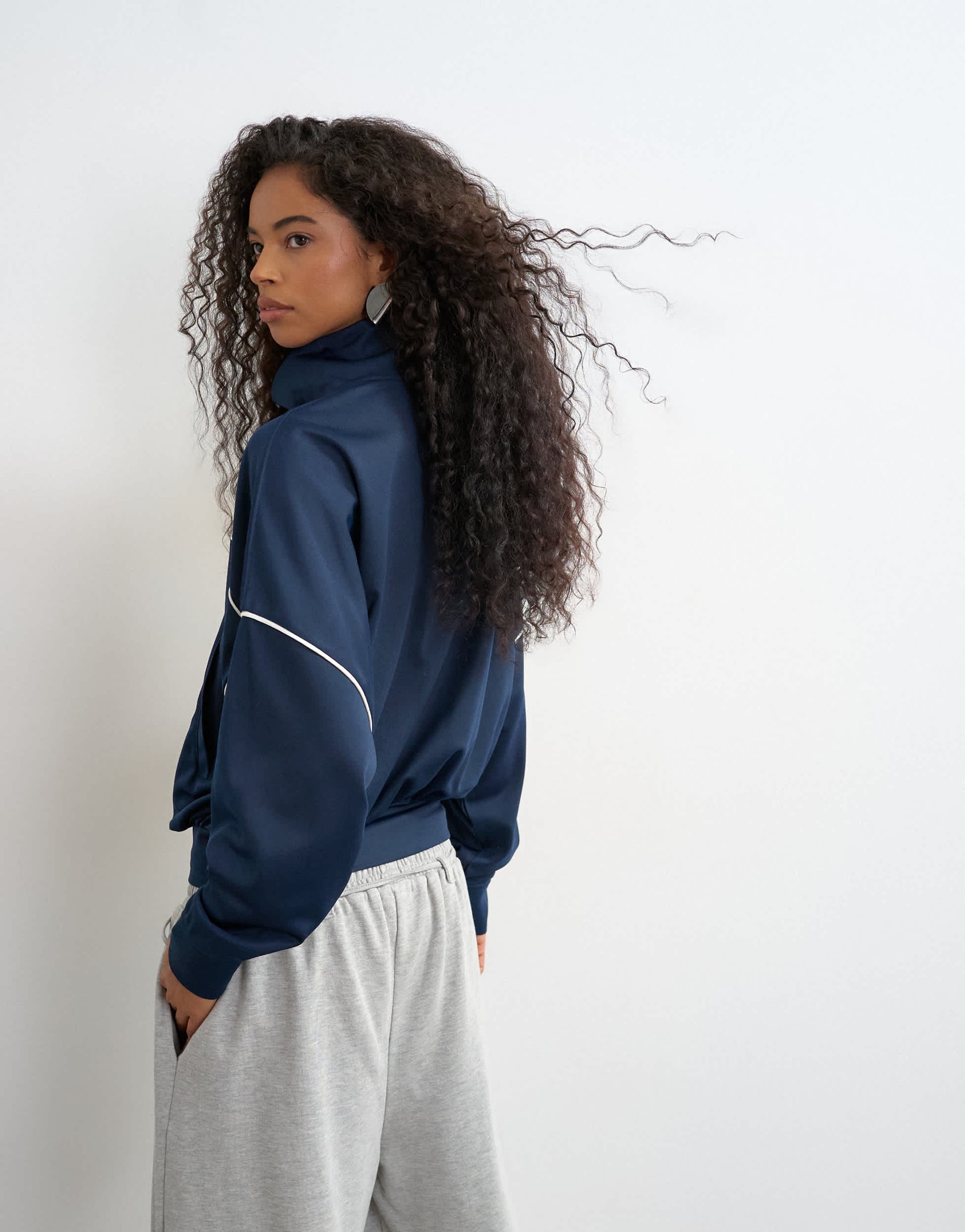 Topshop sports high neck piped jacket in navy