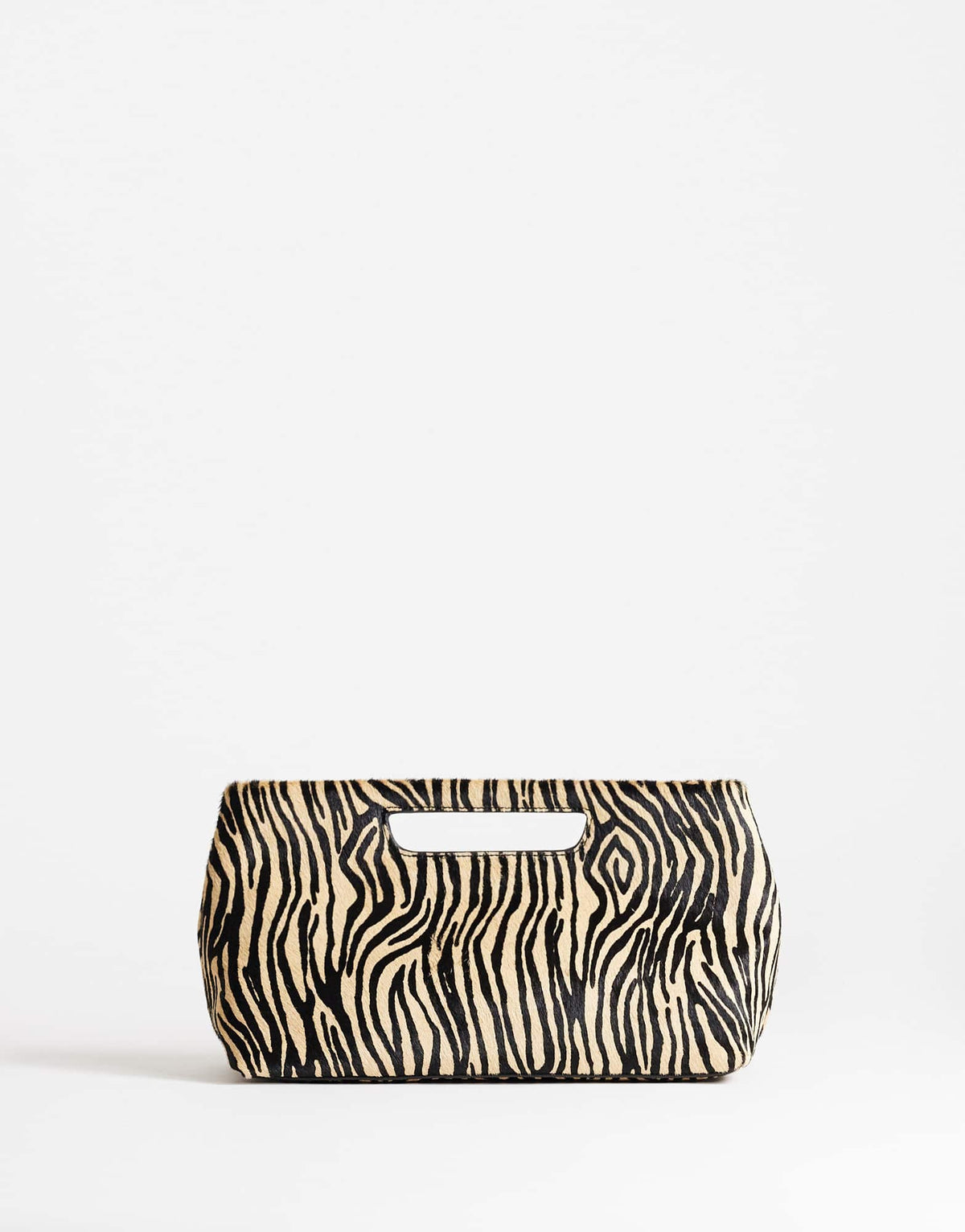 Topshop Daniel medium hair on real leather rectangle grab bag in camel zebra