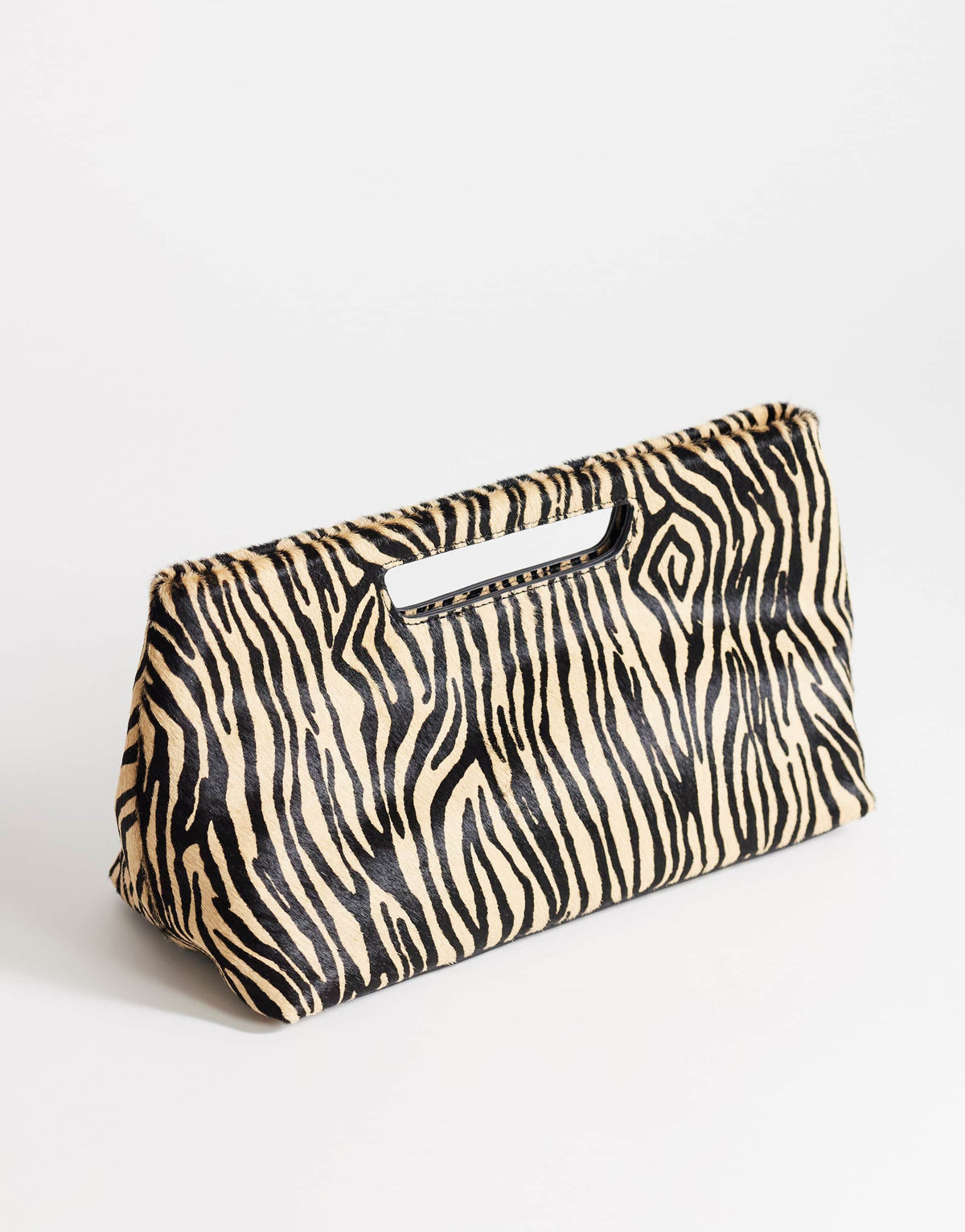 Topshop Daniel medium hair on real leather rectangle grab bag in camel zebra