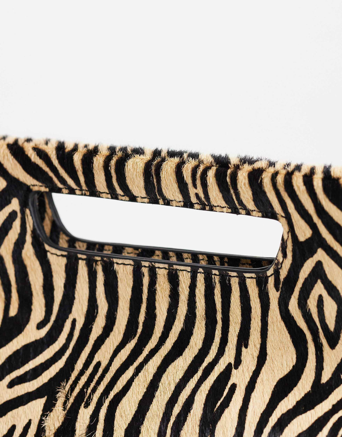 Topshop Daniel medium hair on real leather rectangle grab bag in camel zebra