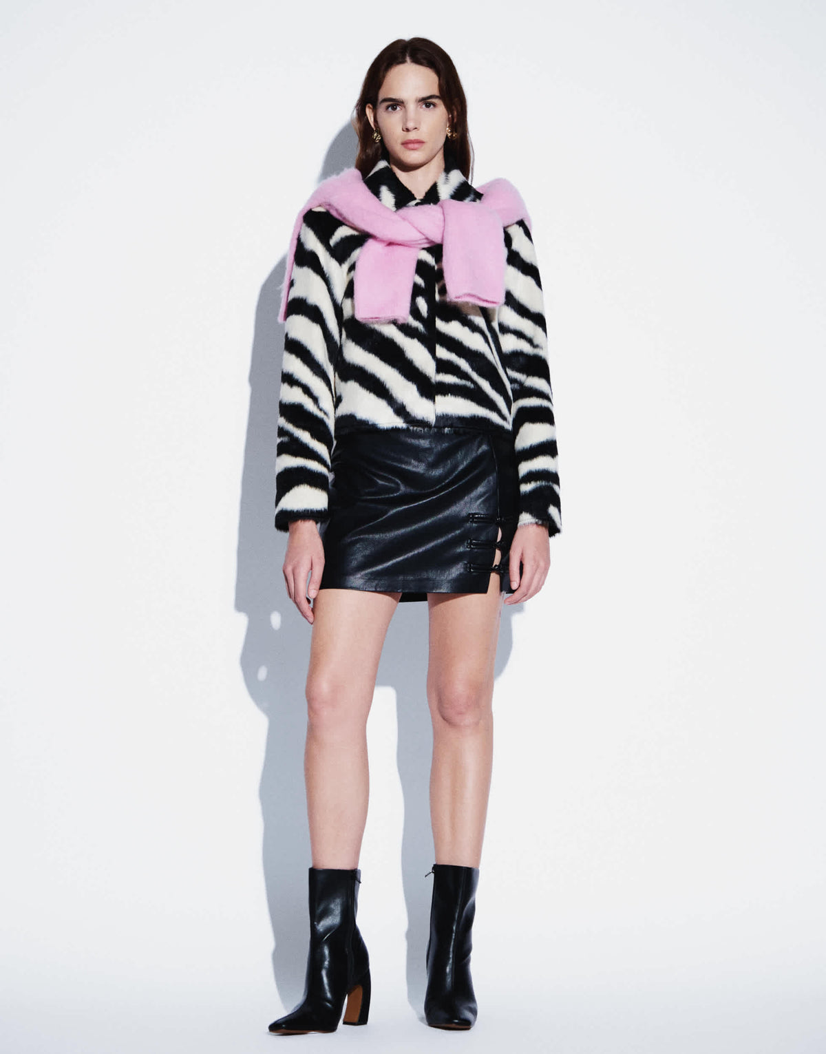 Topshop faux leather frogging detail mini skirt in black