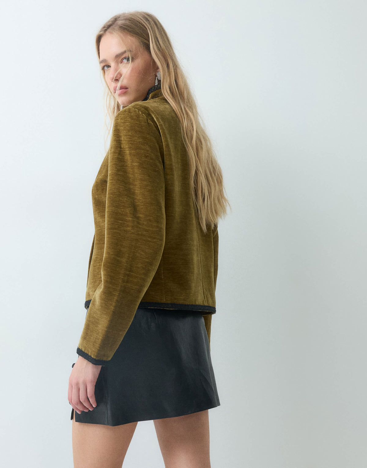 Topshop faux leather frogging detail mini skirt in black