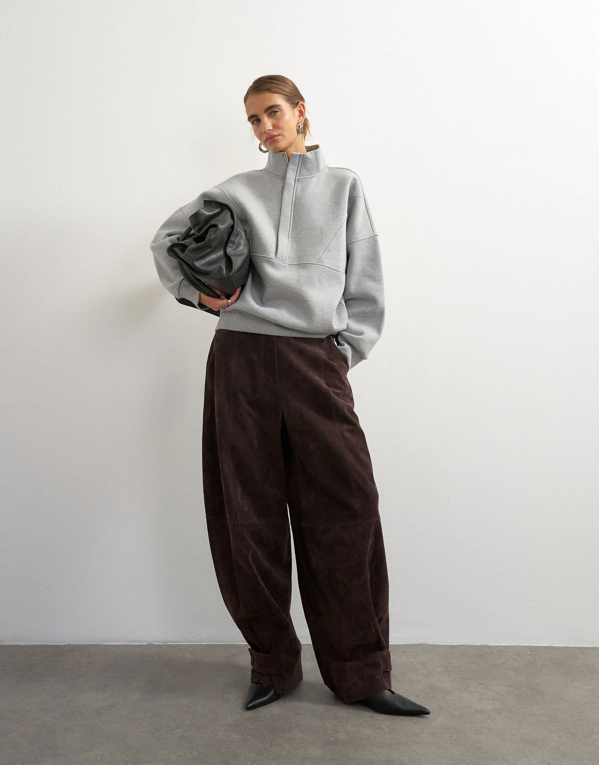 Topshop co-ord premium real suede barrel trousers in brown