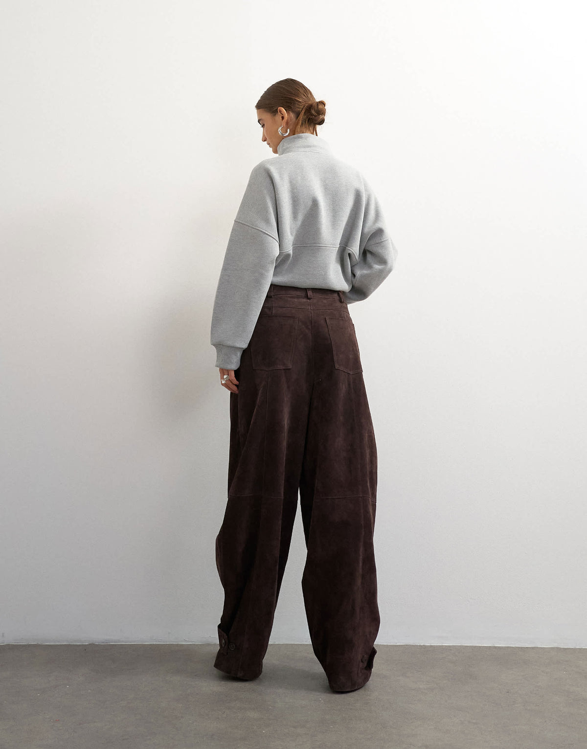 Topshop co-ord premium real suede barrel trousers in brown