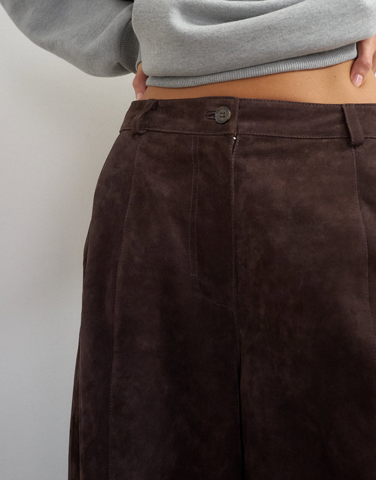 Topshop co-ord premium real suede barrel trousers in brown