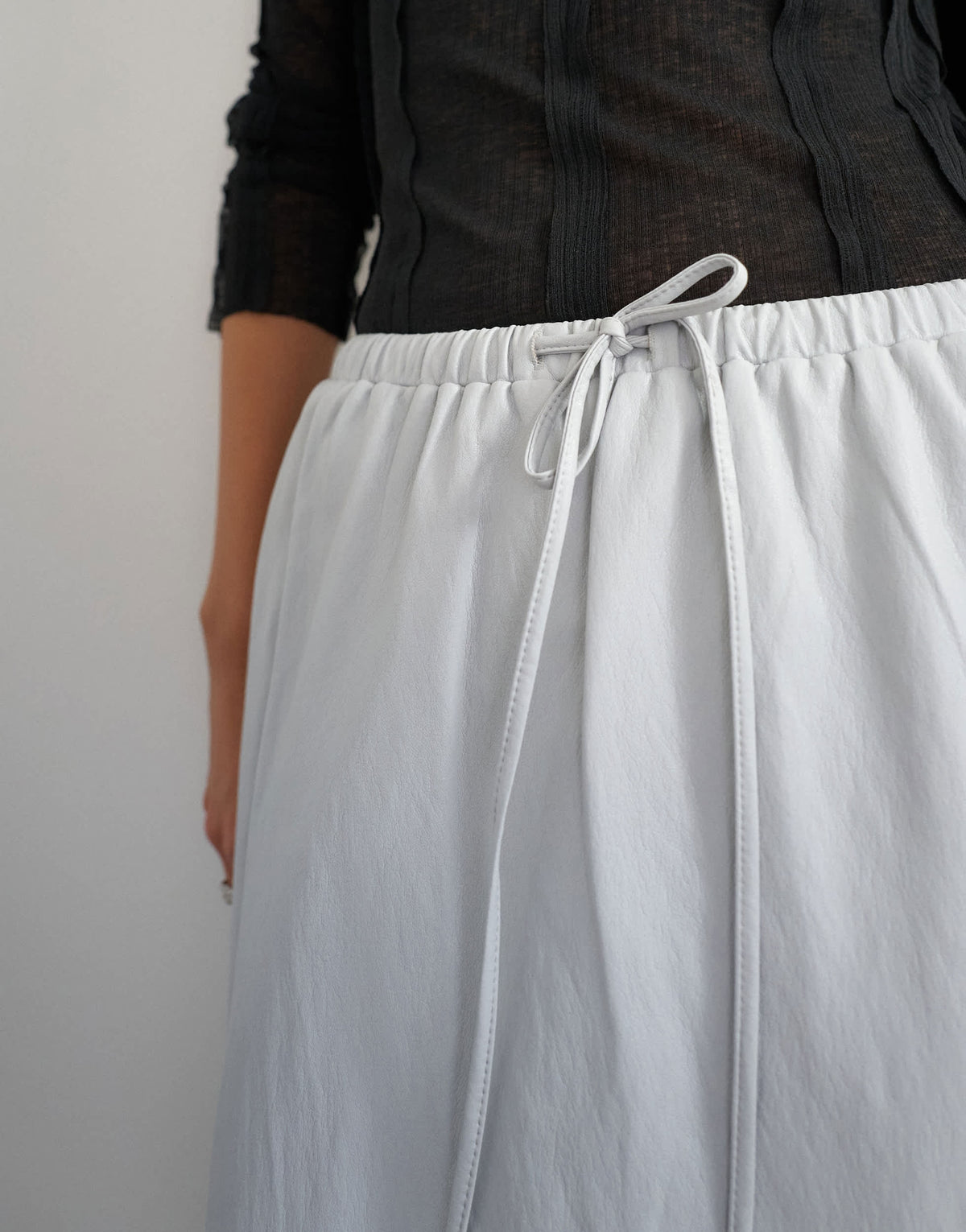 Topshop faux leather tie waist slouchy slim maxi skirt in light grey