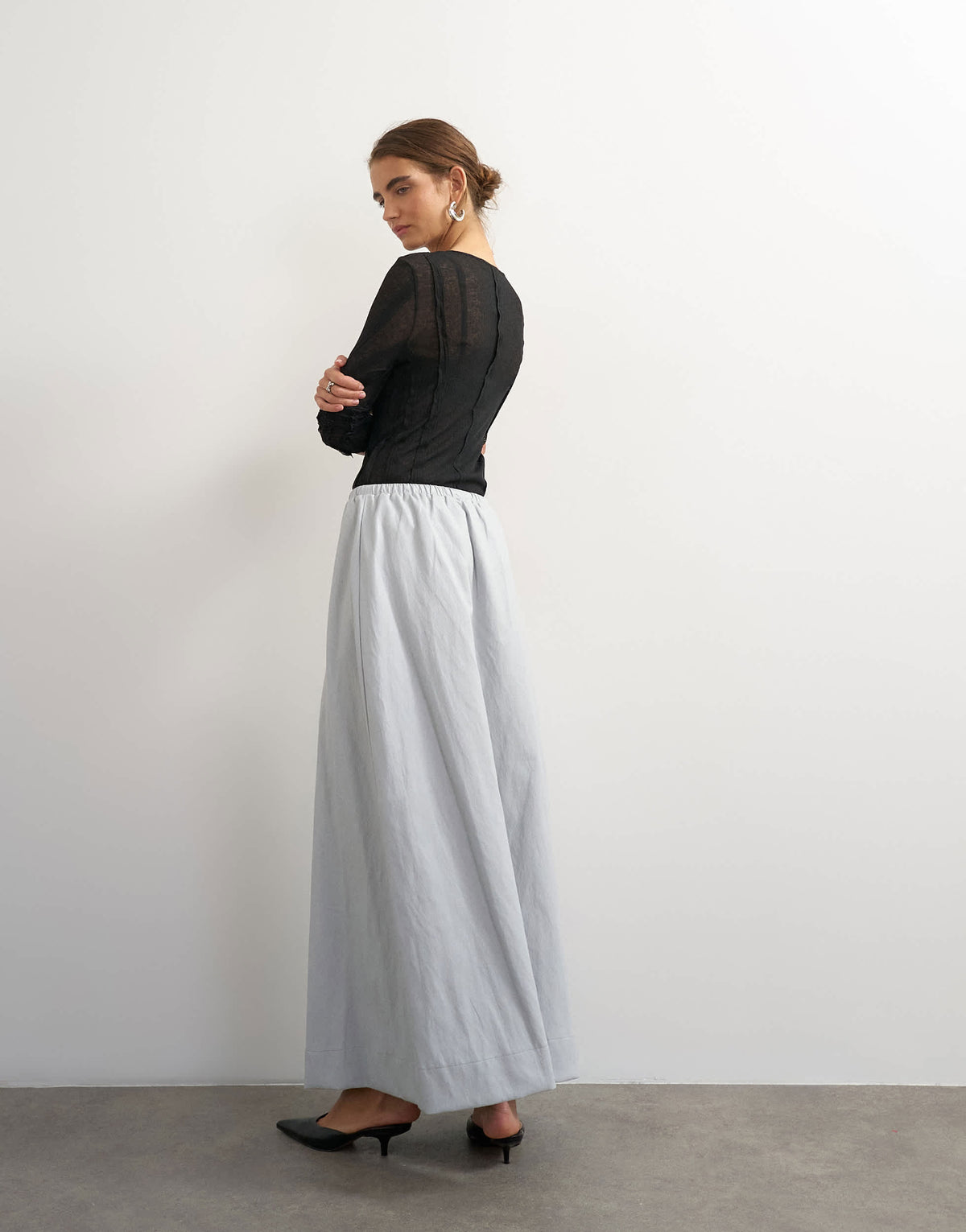 Topshop faux leather tie waist slouchy slim maxi skirt in light grey