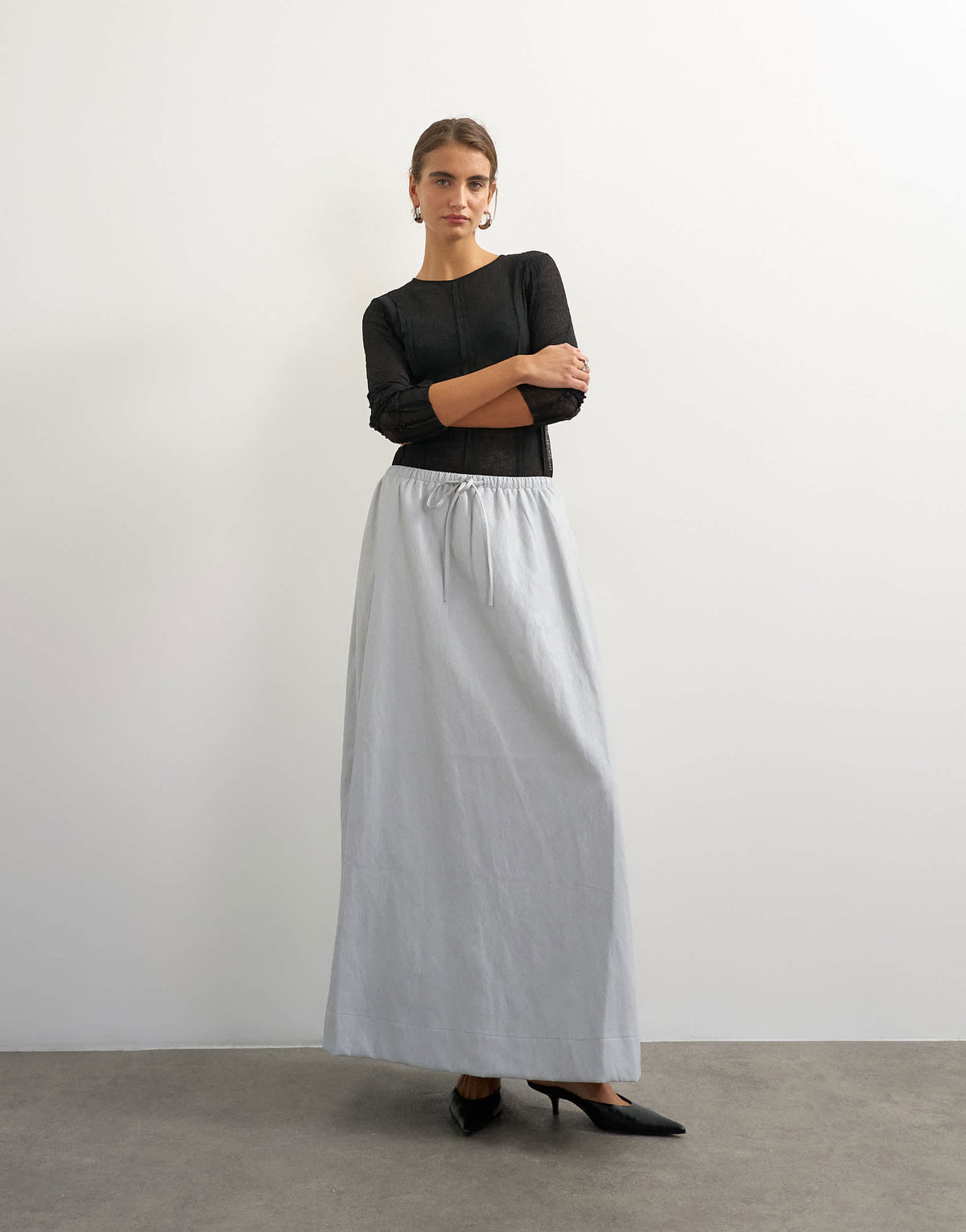 Topshop faux leather tie waist slouchy slim maxi skirt in light grey