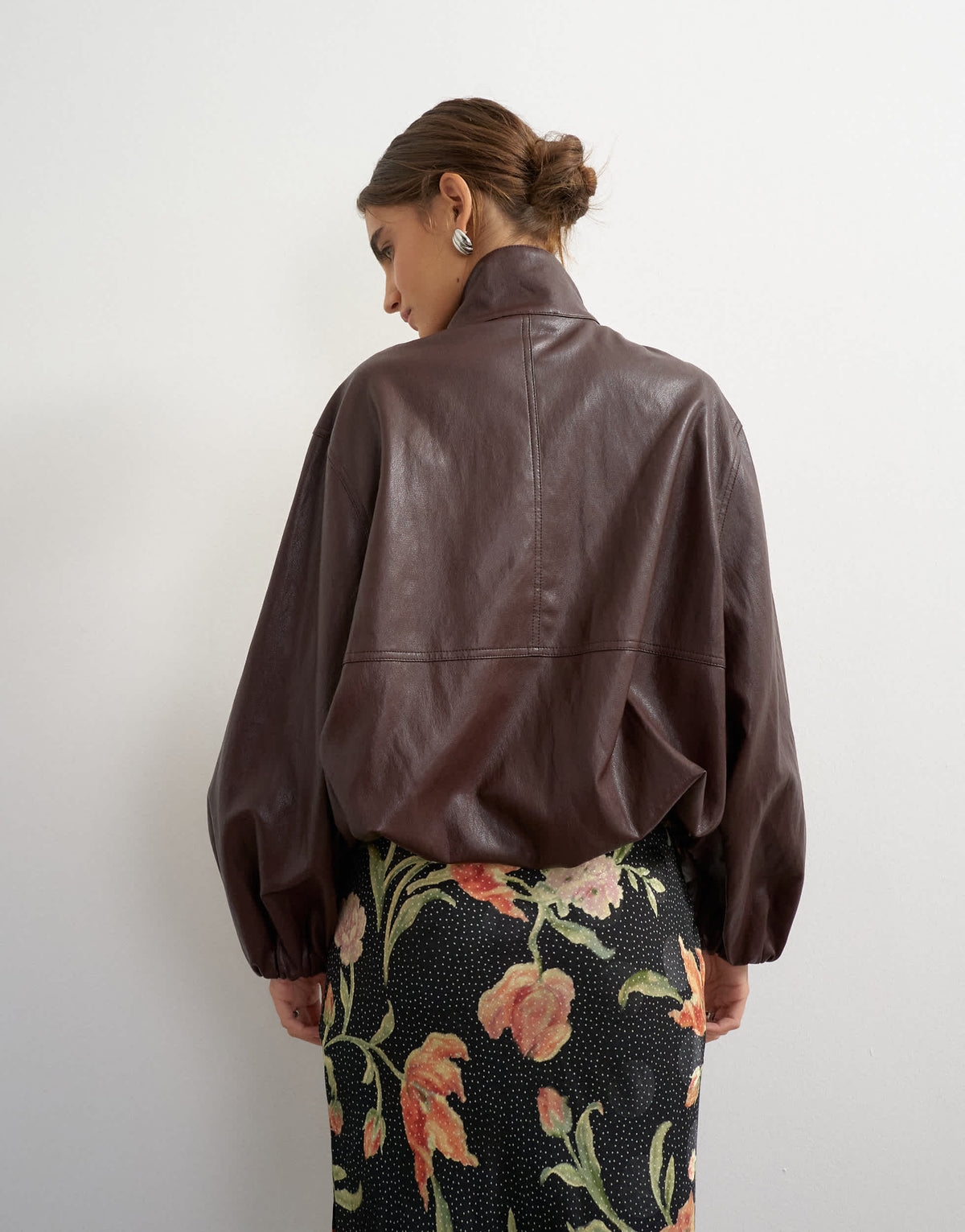 Topshop co-ord faux leather funnel neck bubble hem top in chocolate