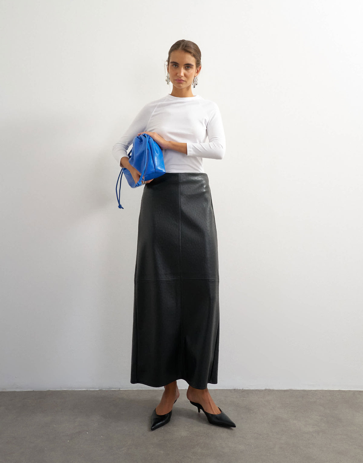 Topshop faux leather topstitch column maxi skirt in black