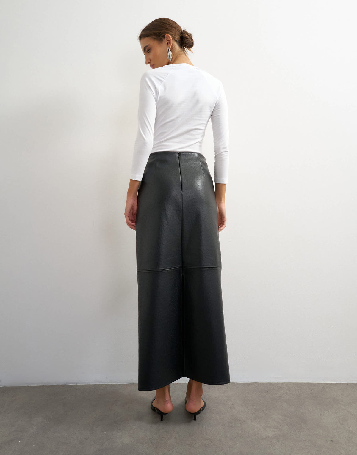 Topshop faux leather topstitch column maxi skirt in black