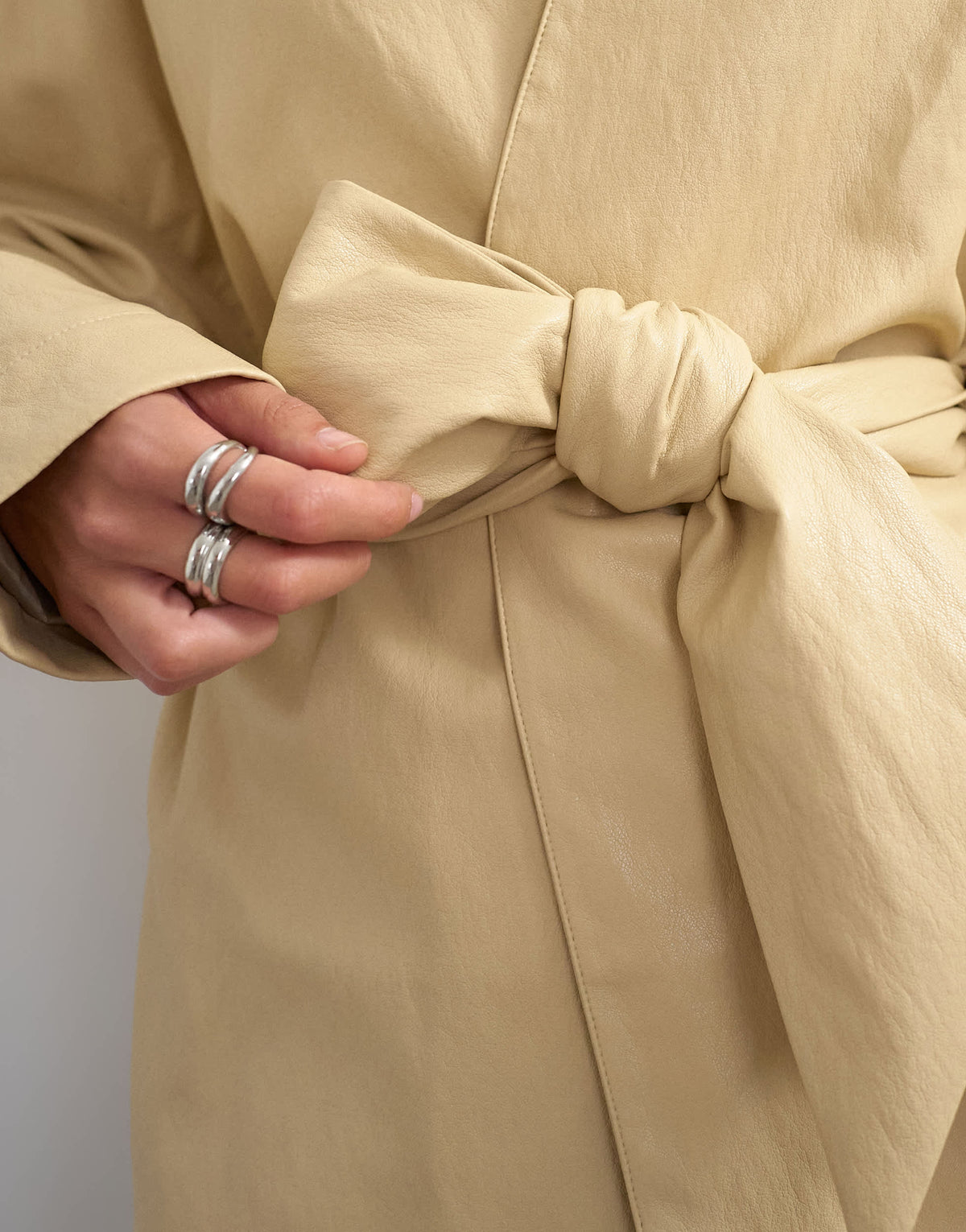 Topshop faux leather wrap tie detail top in buttermilk